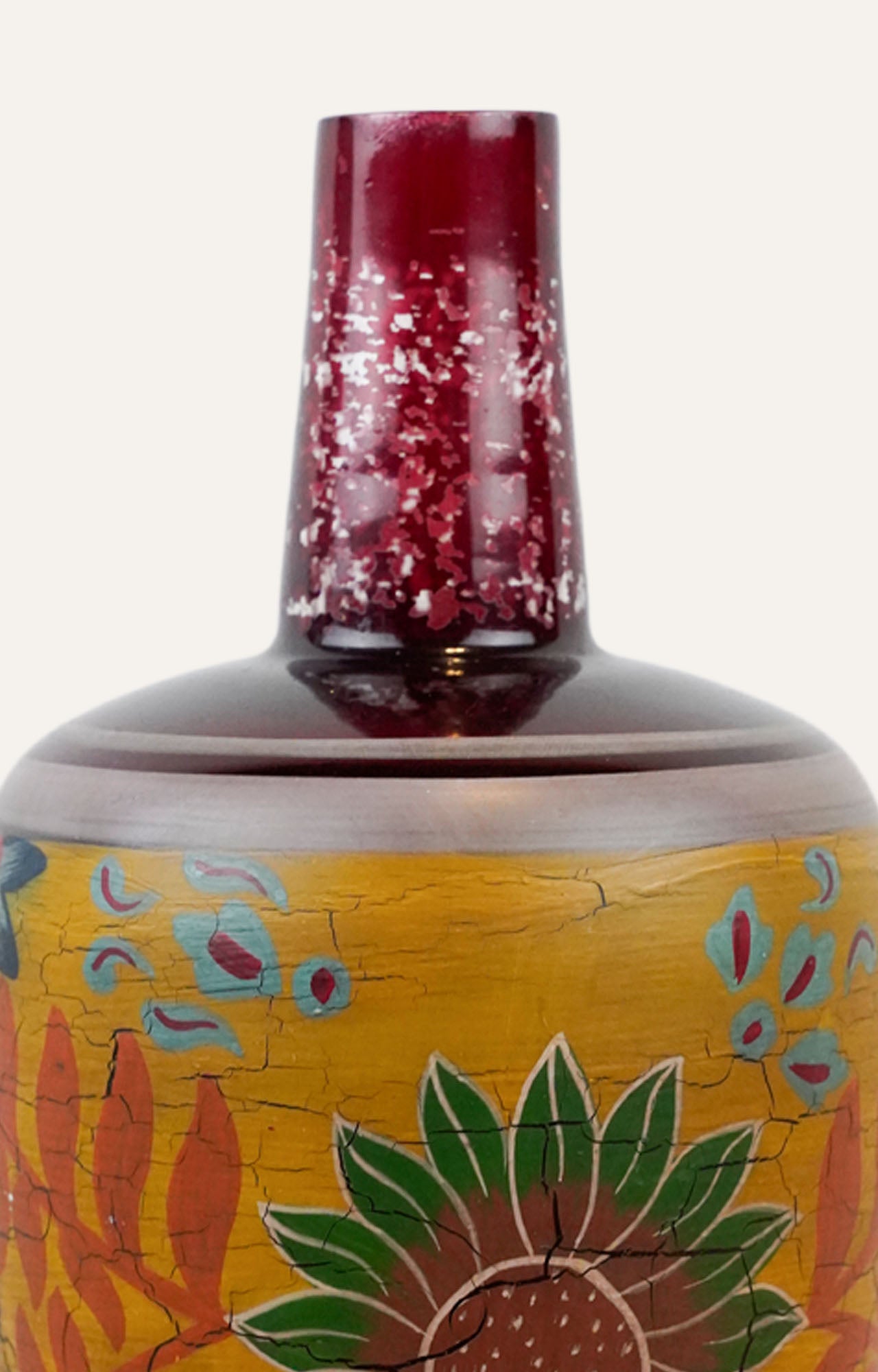 Hand-Painted Floral Mallet-Shaped Vase