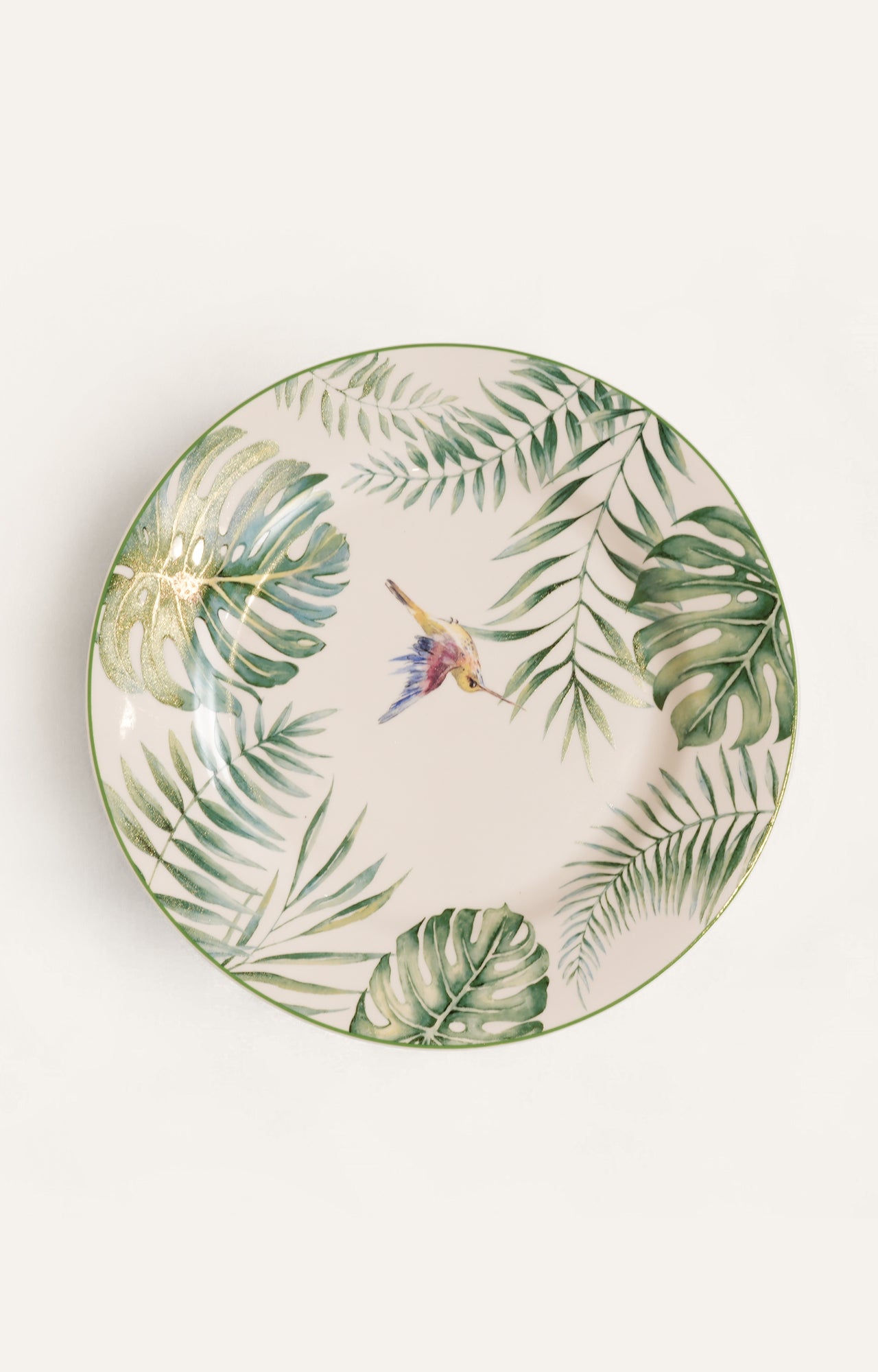 Ceramic Dinner Plate with Tropical Leaf Design