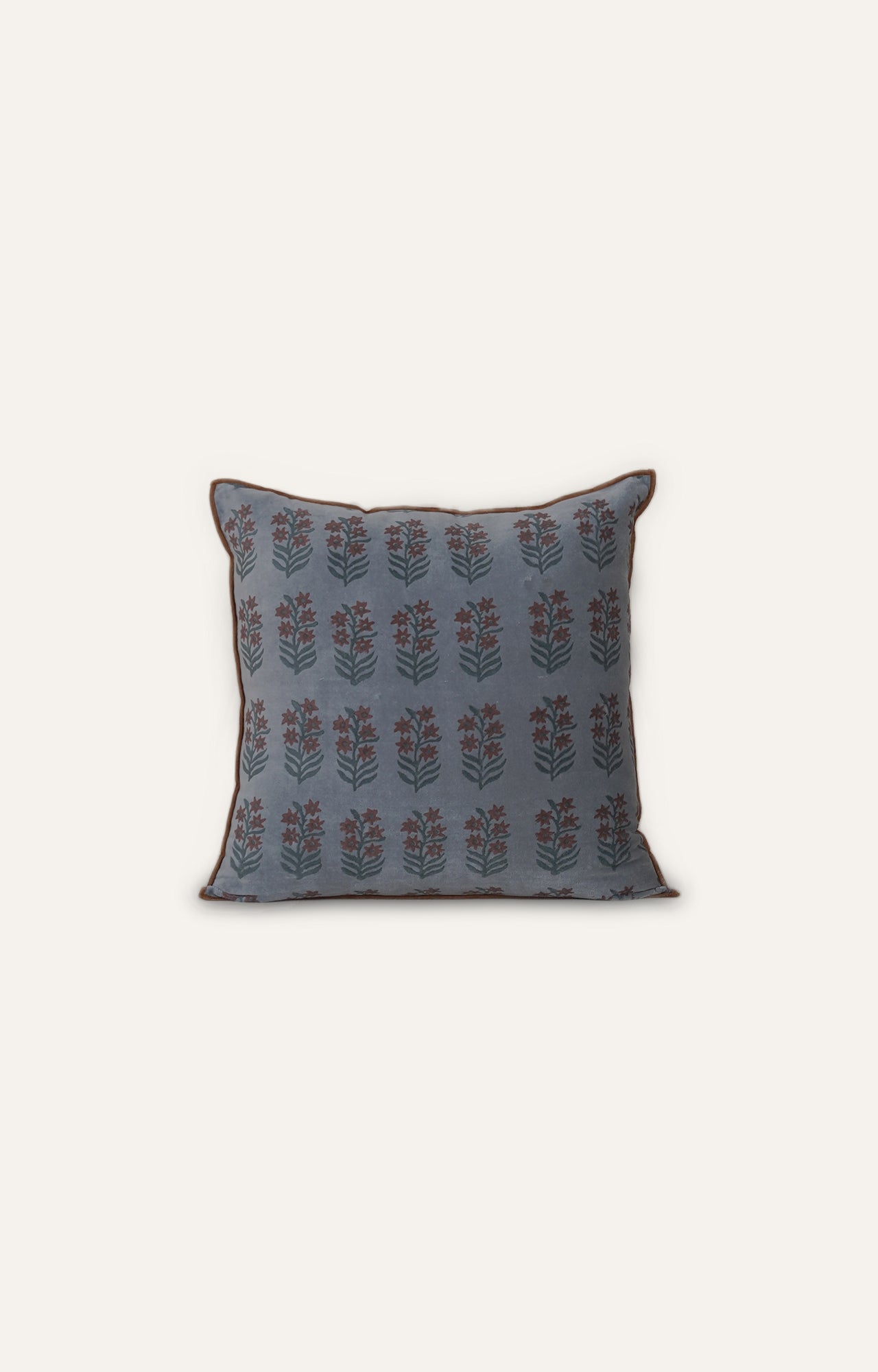 Blue Floral Velvet Cushion Cover