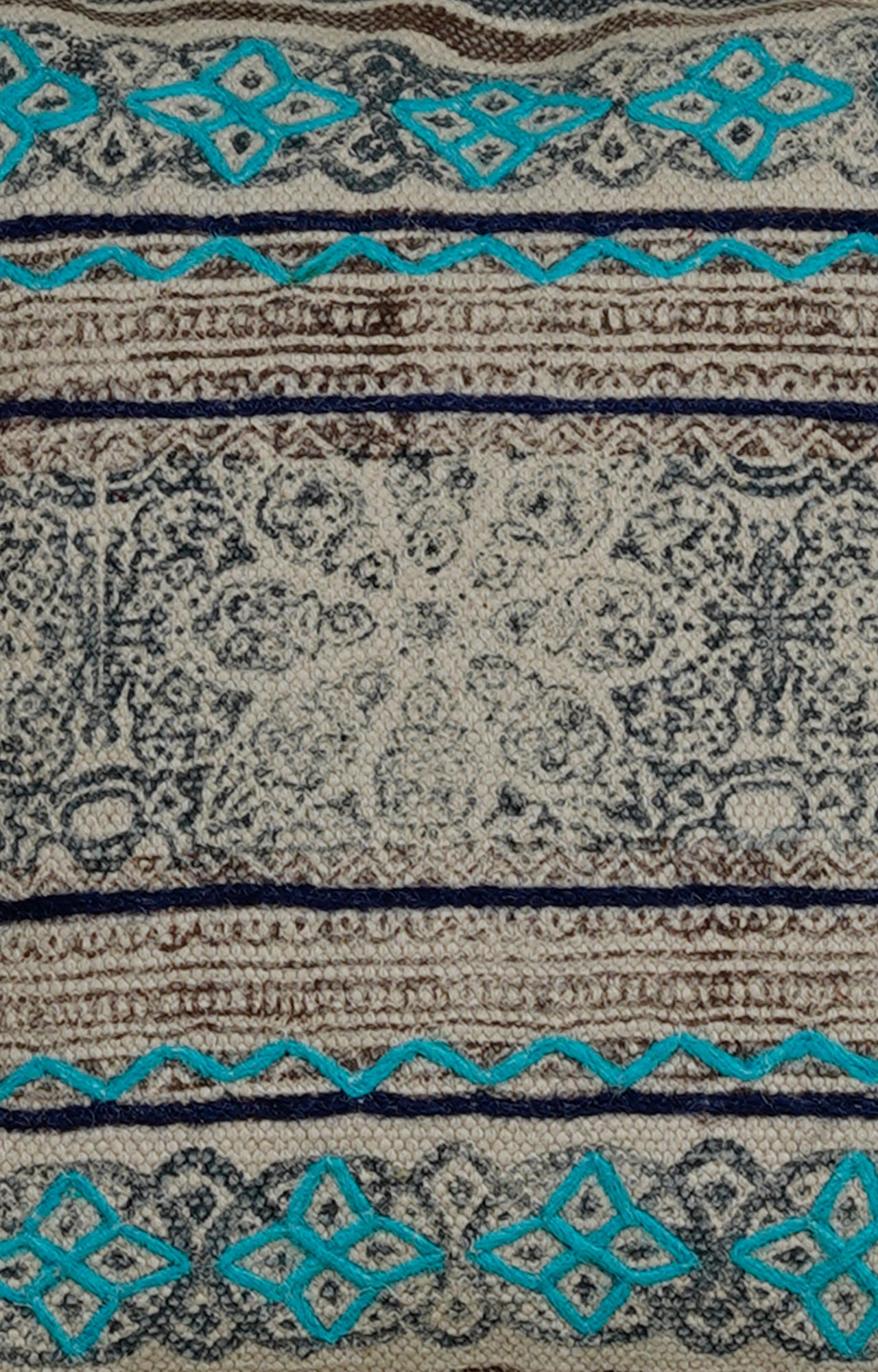 Textured Boho Cushion with Embroidered Accents