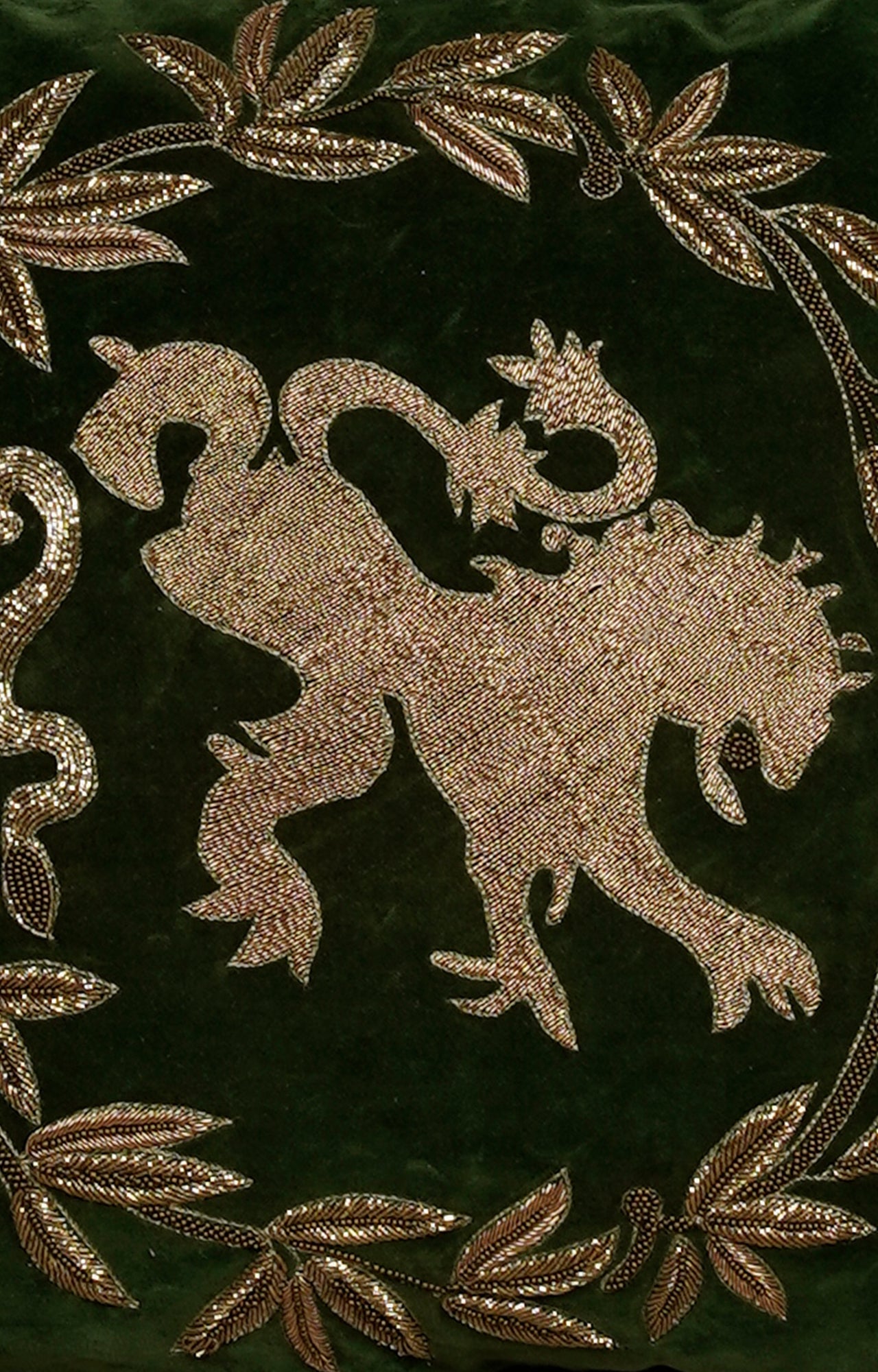 Embroidered Velvet Cushion with Mythical Motif