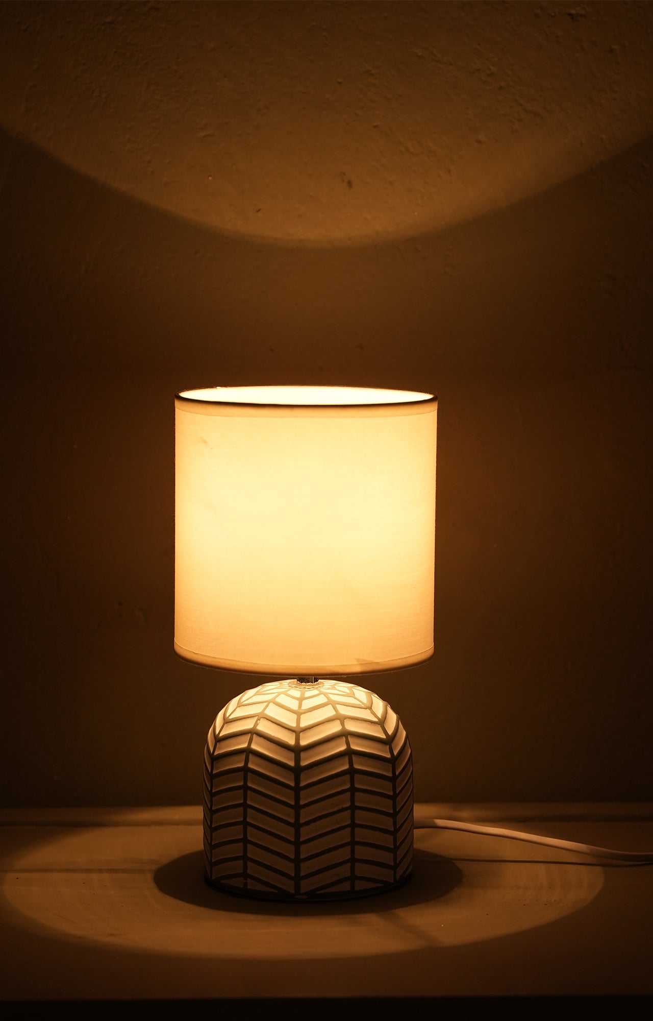 Modern Geometric Ceramic Table Lamp with White Shade