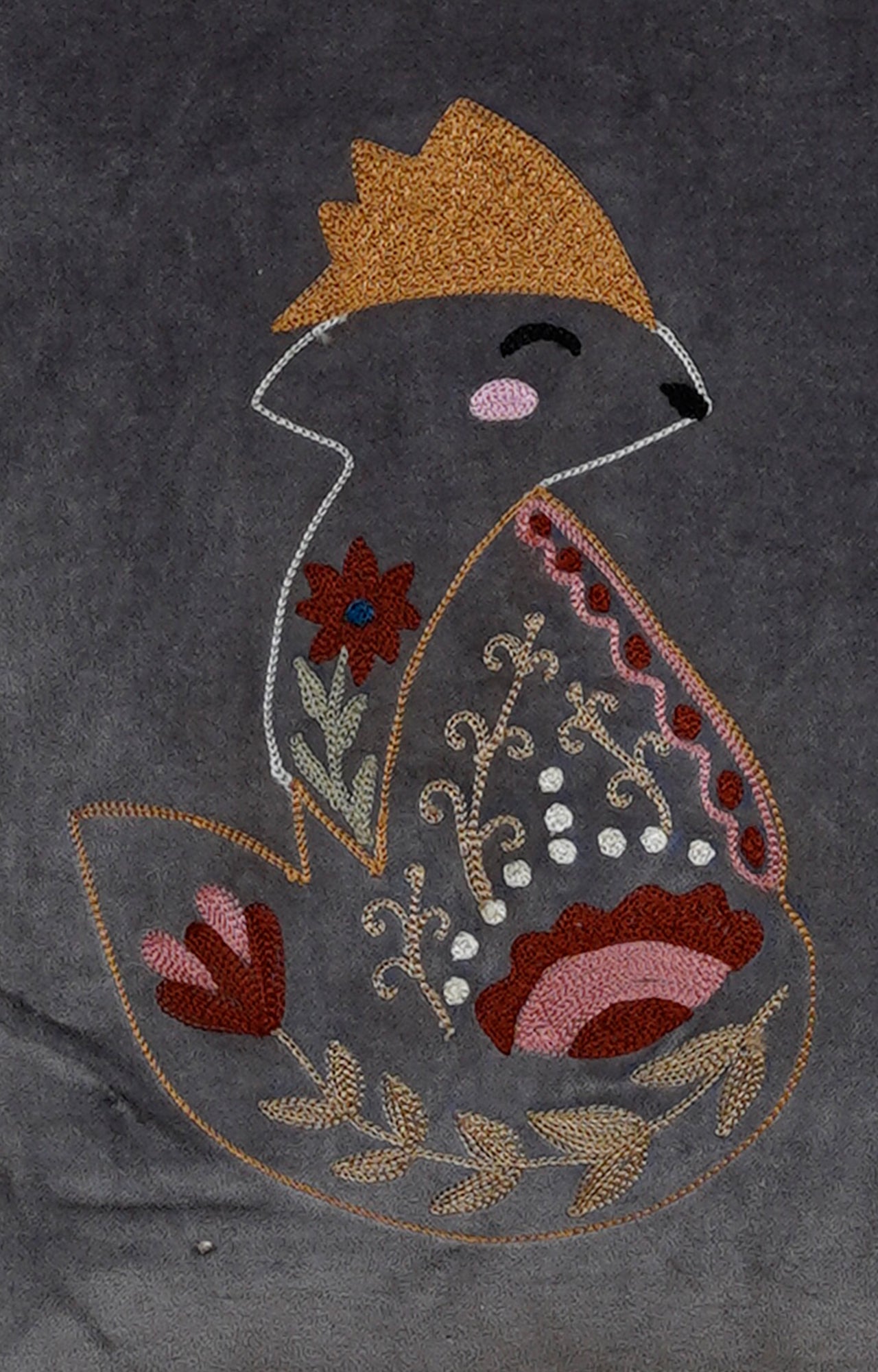 Embroidered Velvet Cushion with Fox Motif