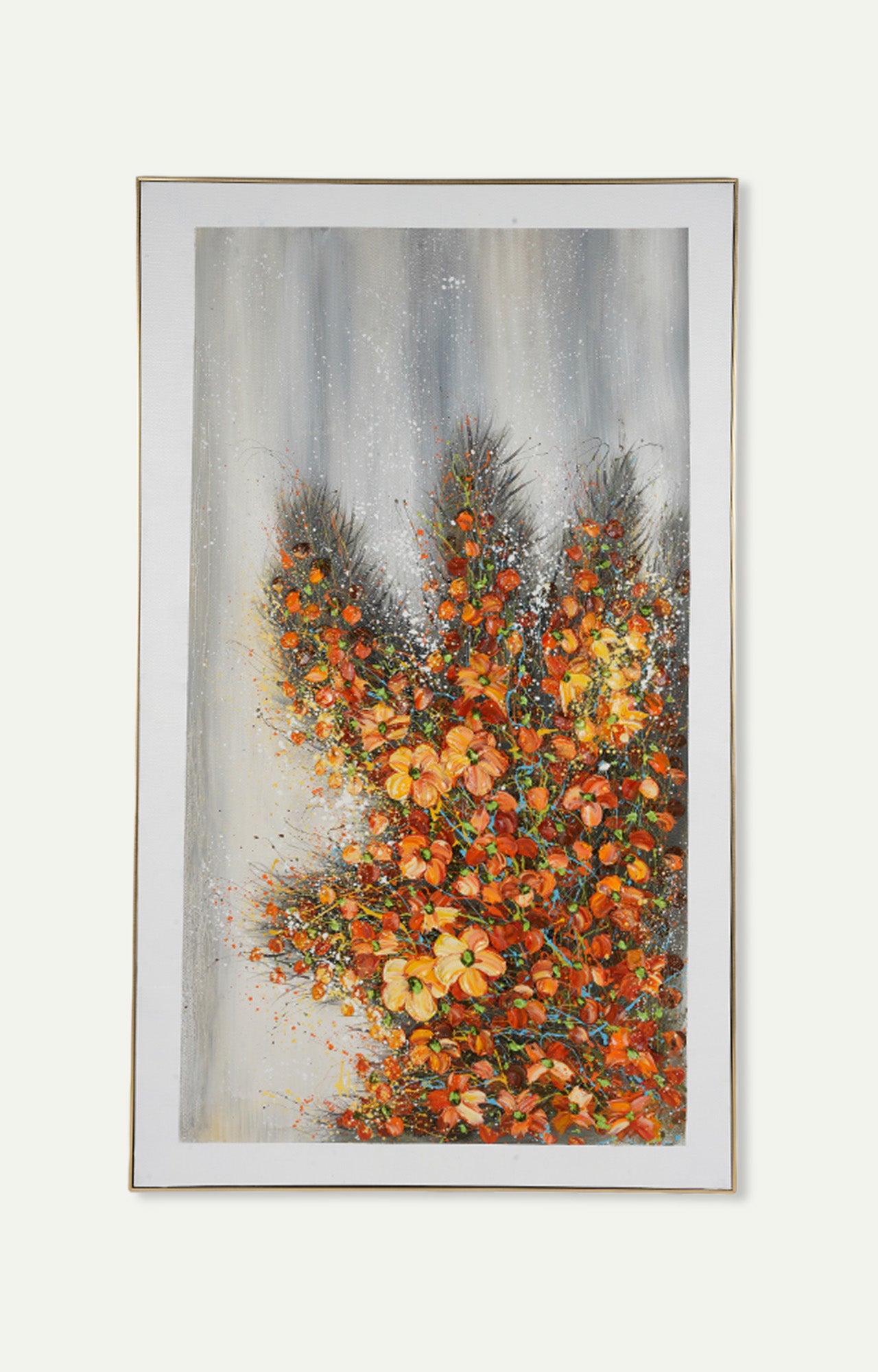 Beige and brown flowers bouquet oil painting (Framed)