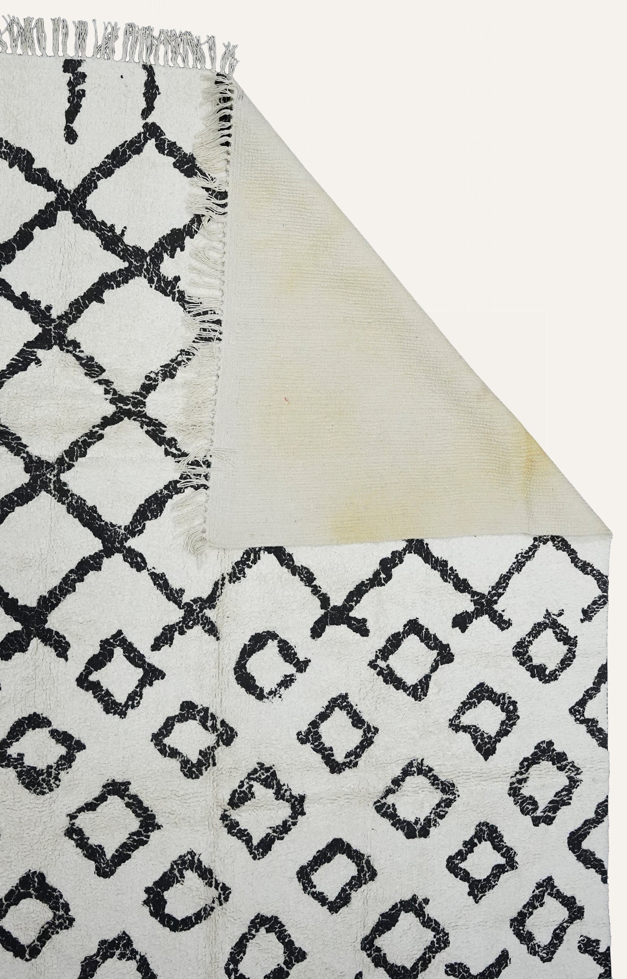 Black and White Moroccan Cotton Shaggy Floor Rug