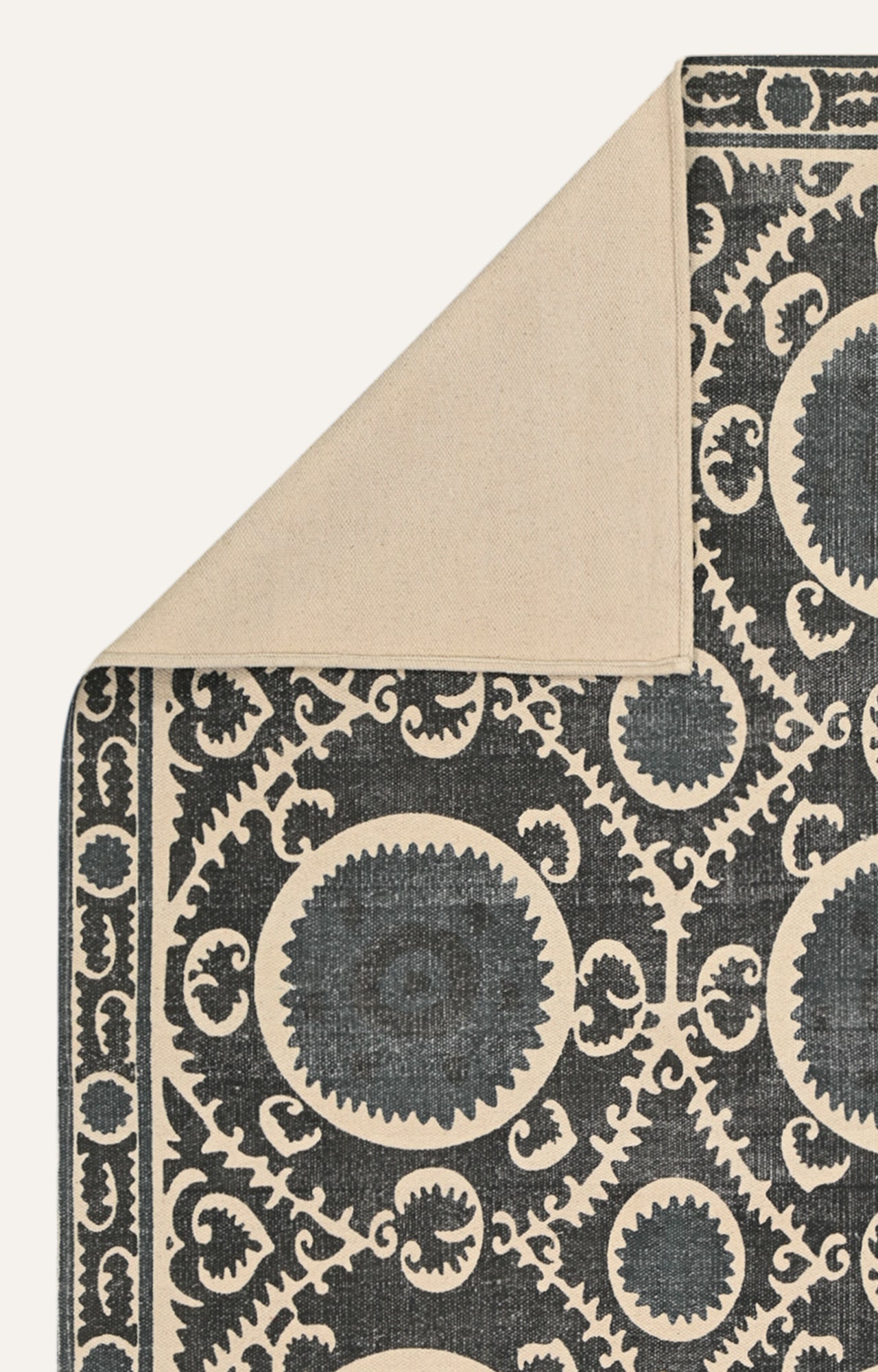 Black Suzani Medallion Cotton Rug