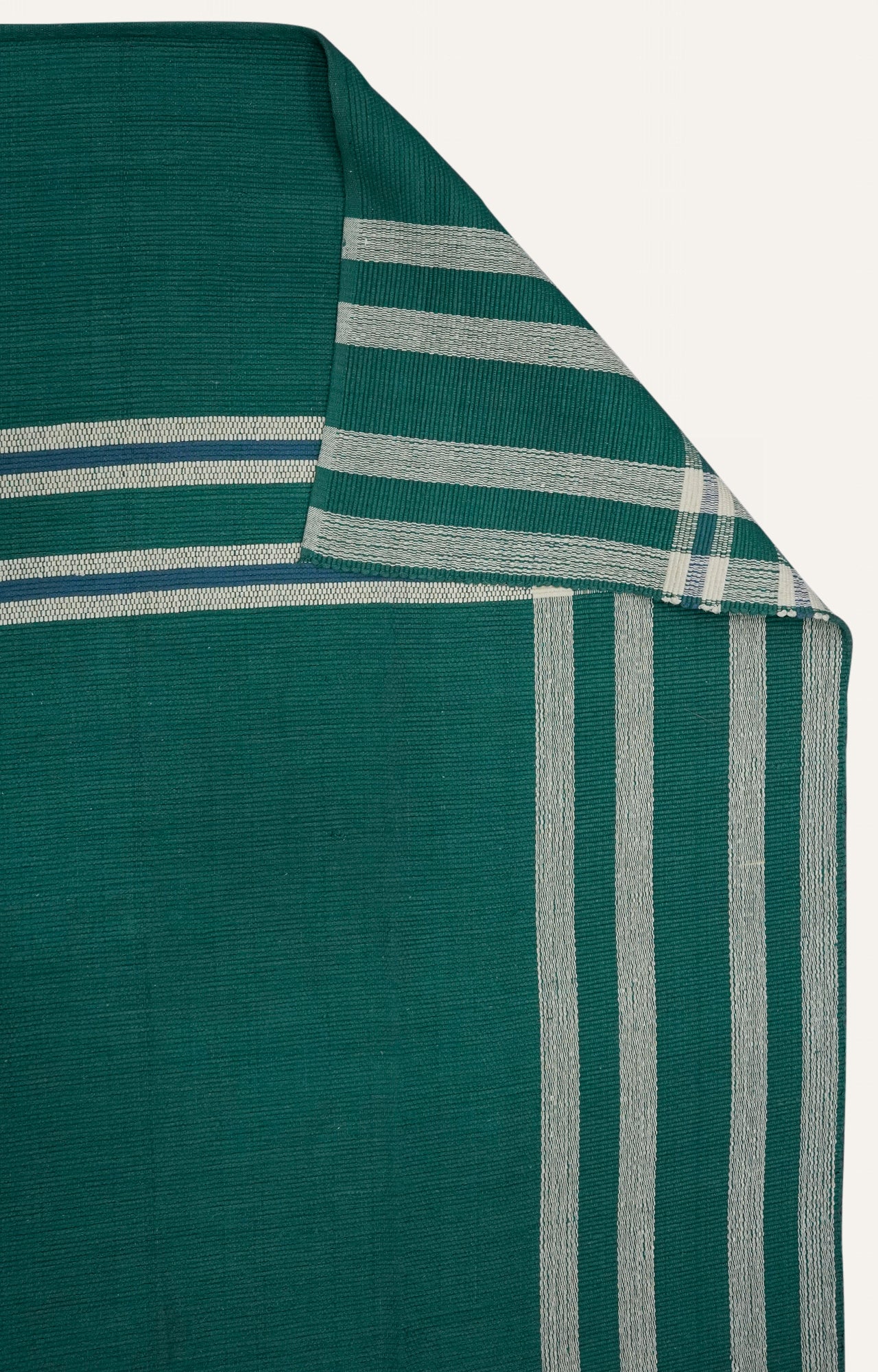 Green Cotton Rug with Striped Border