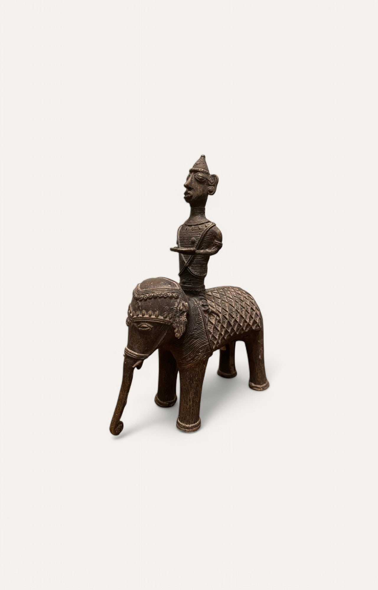 Man on Elephant Tribal Brass Sculpture