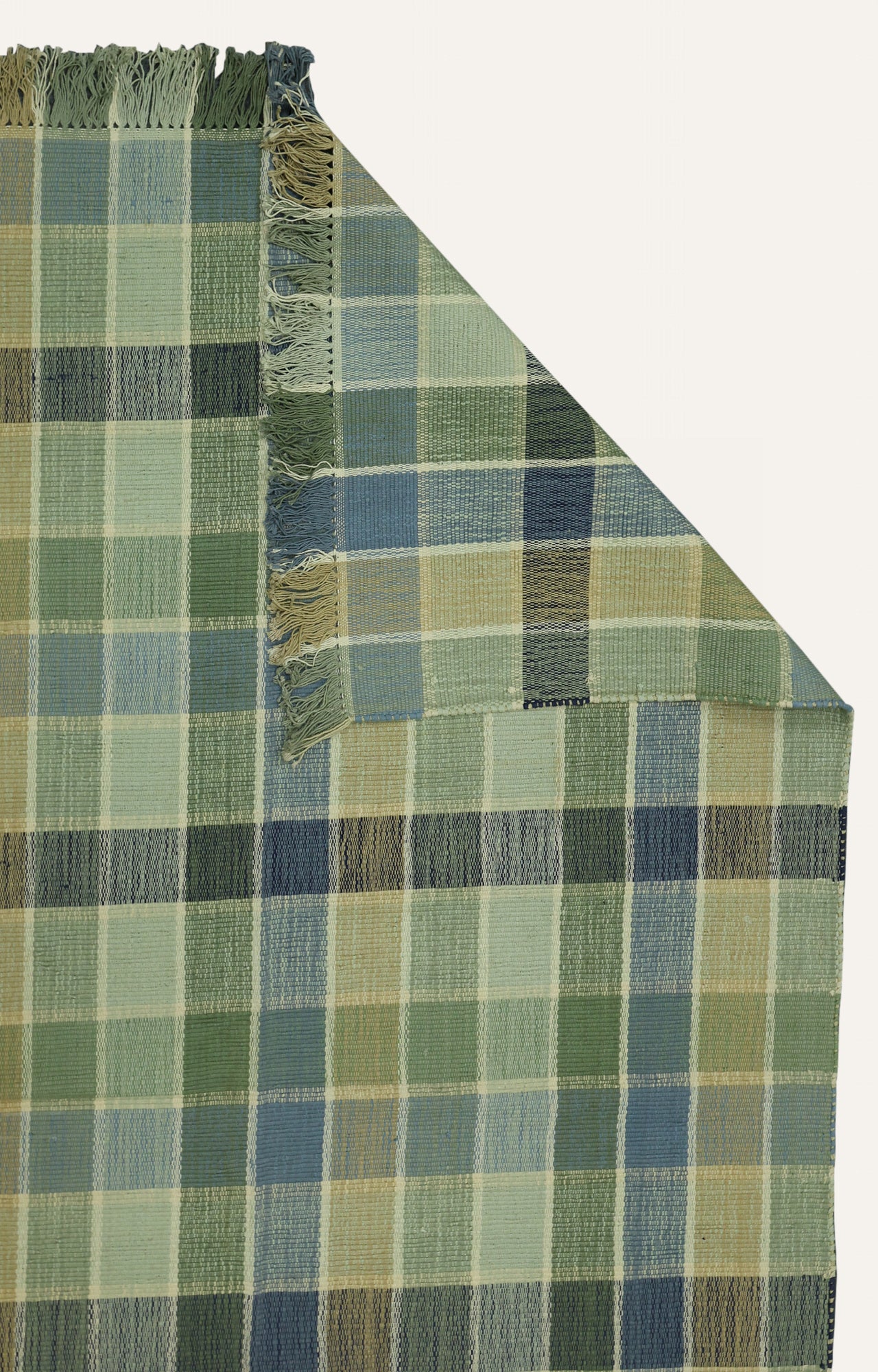 Multicolor Checks Cotton Rug with Tassels