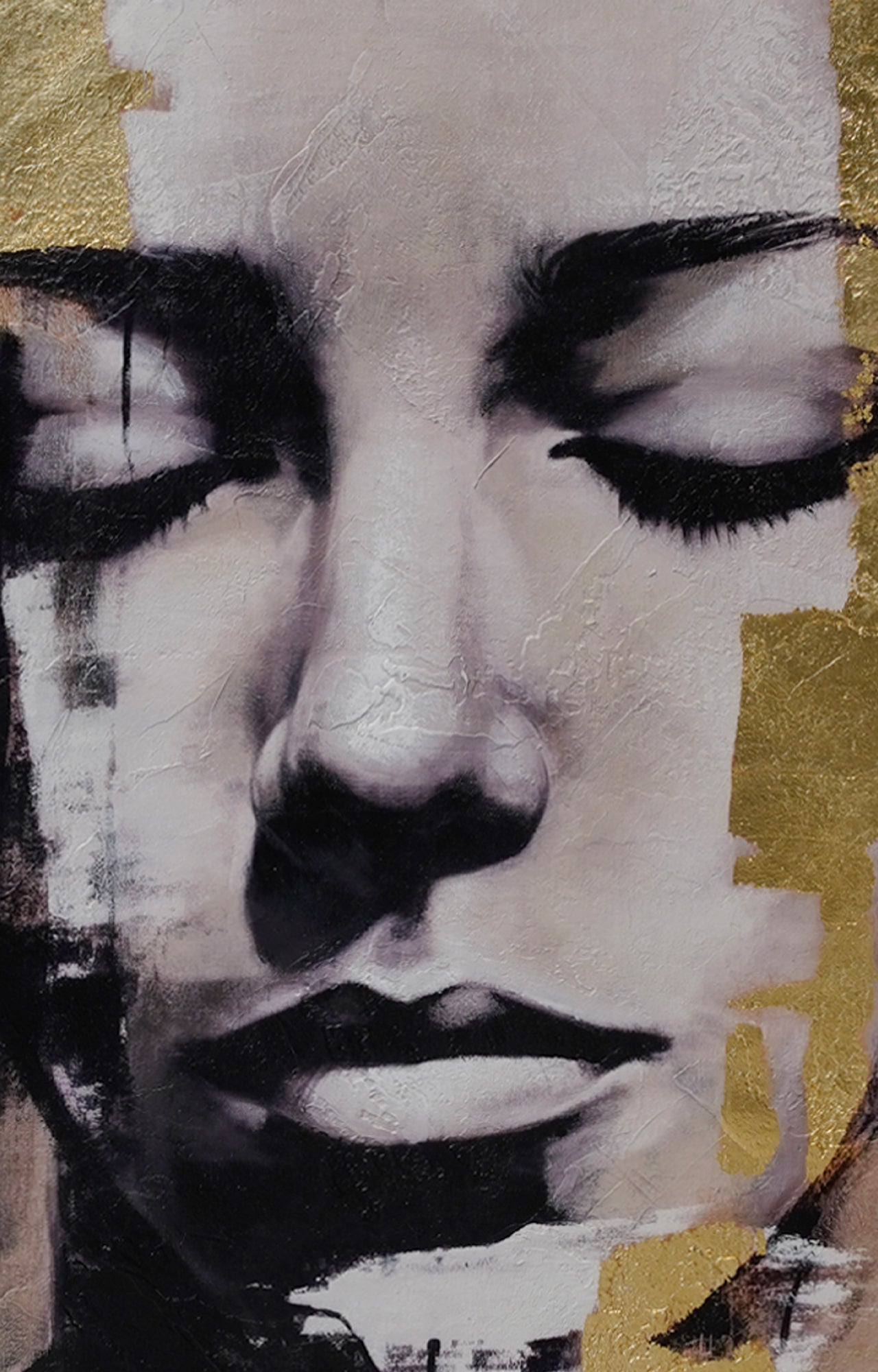 Abstract Girl Textured Art on Hessian with Foil Finish