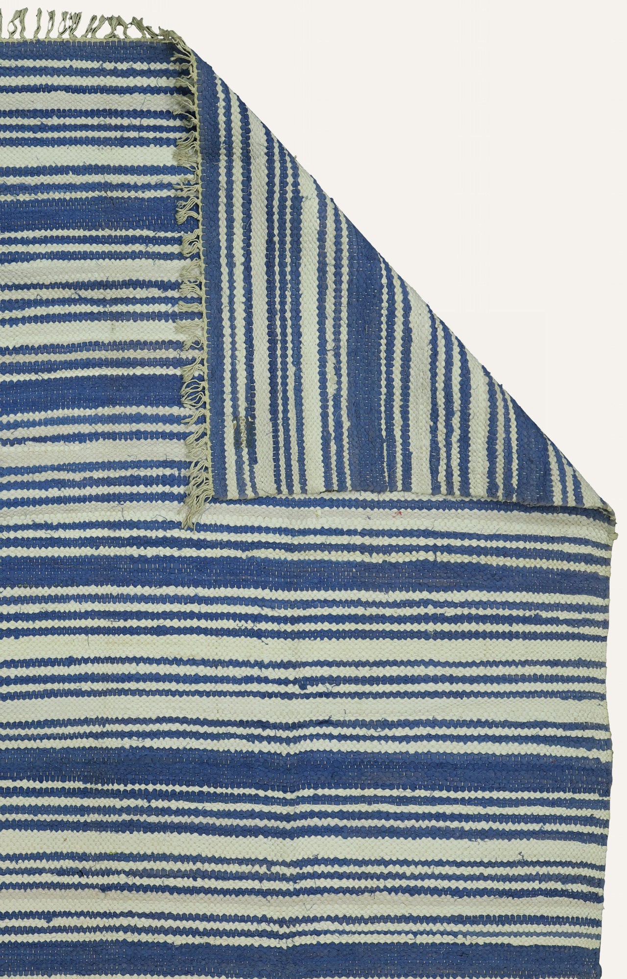 Blue Stripes Cotton Rug with Tassels