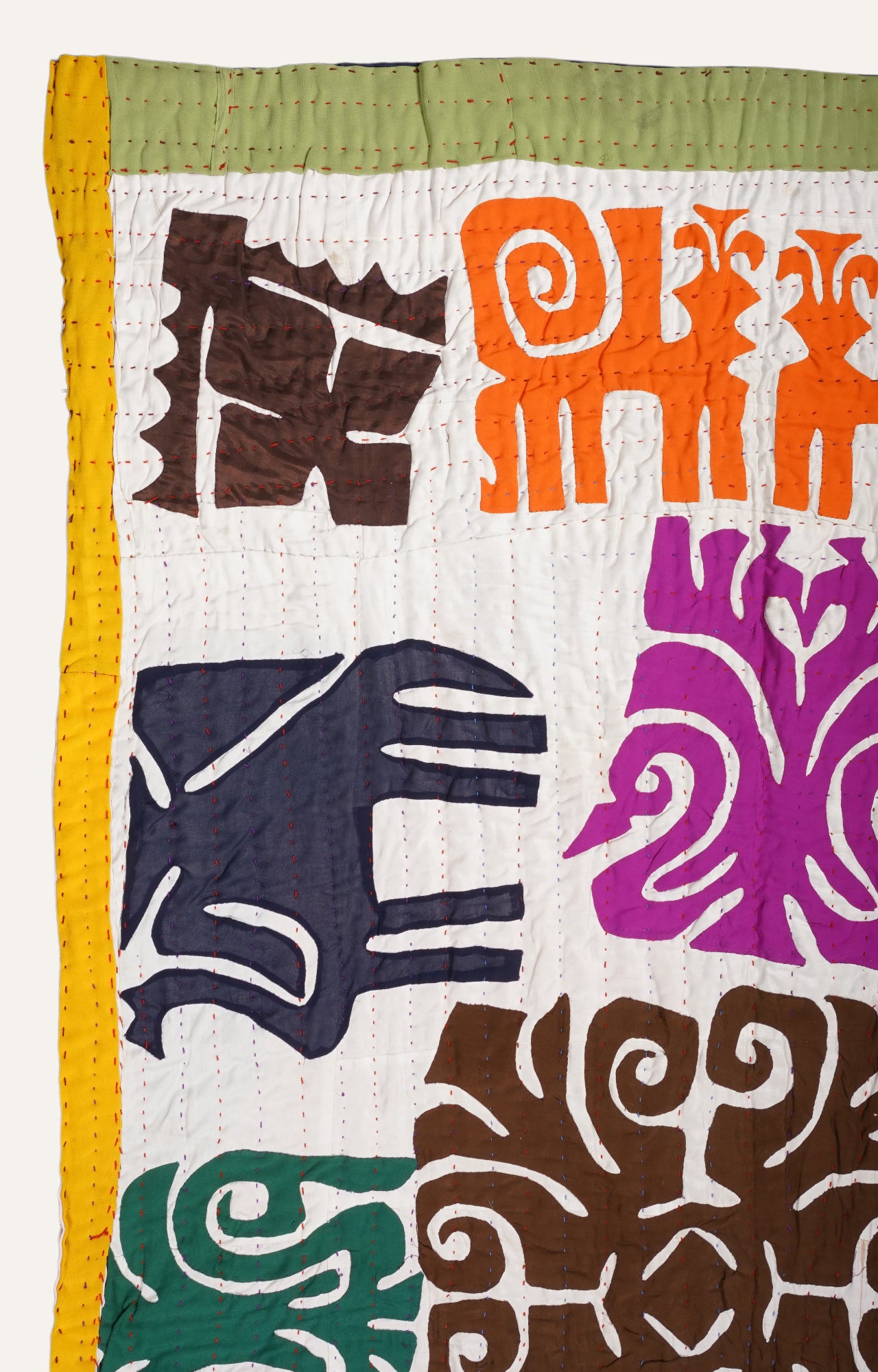 Folk Art Patchwork Kantha Quilt Textile