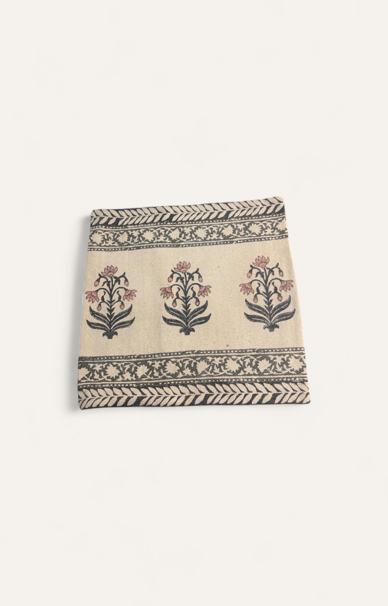 Handwoven Cotton Cushion Cover with Indian Motifs