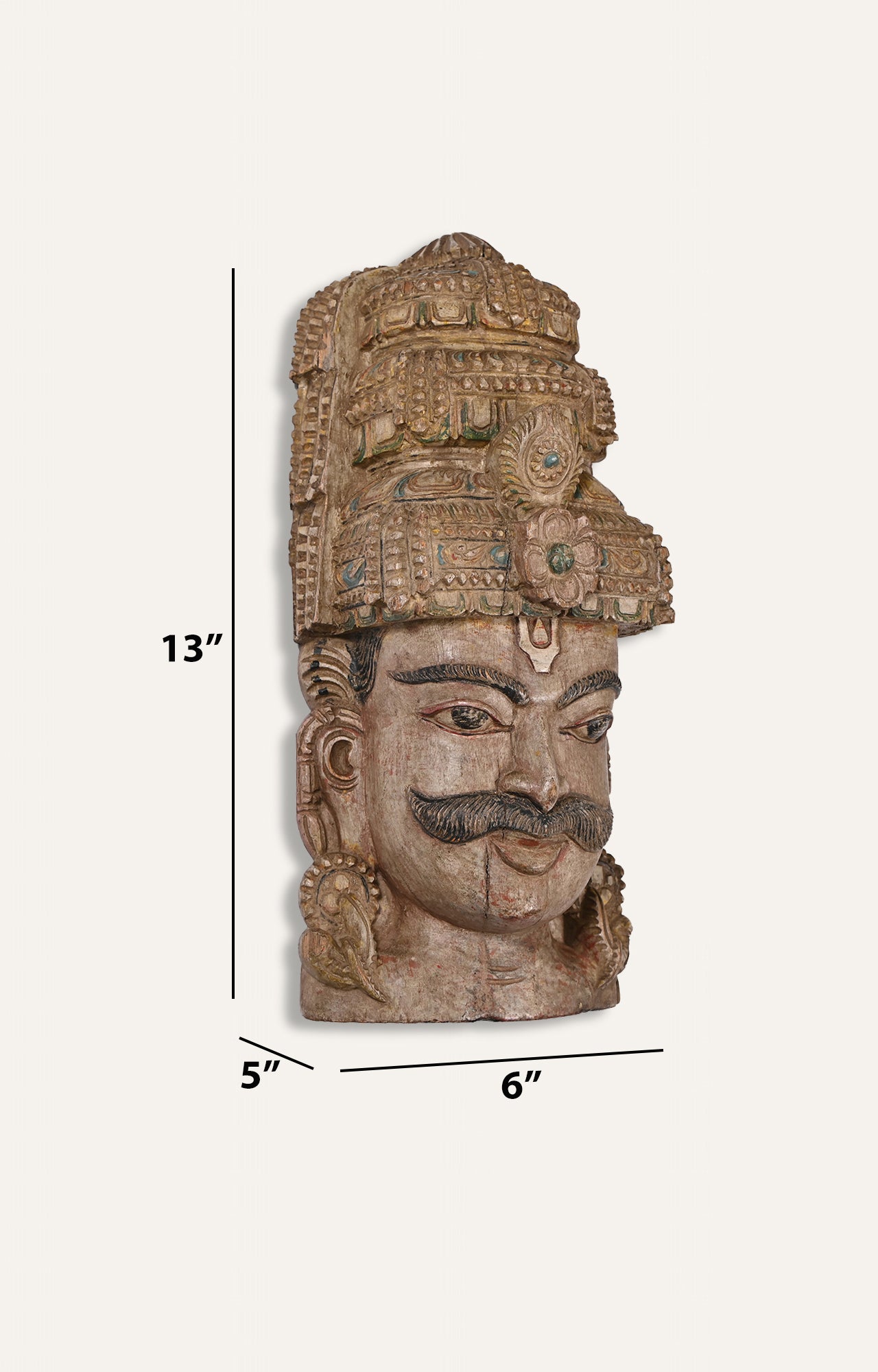 Warrior Head Hand-Carved Wooden Sculpture