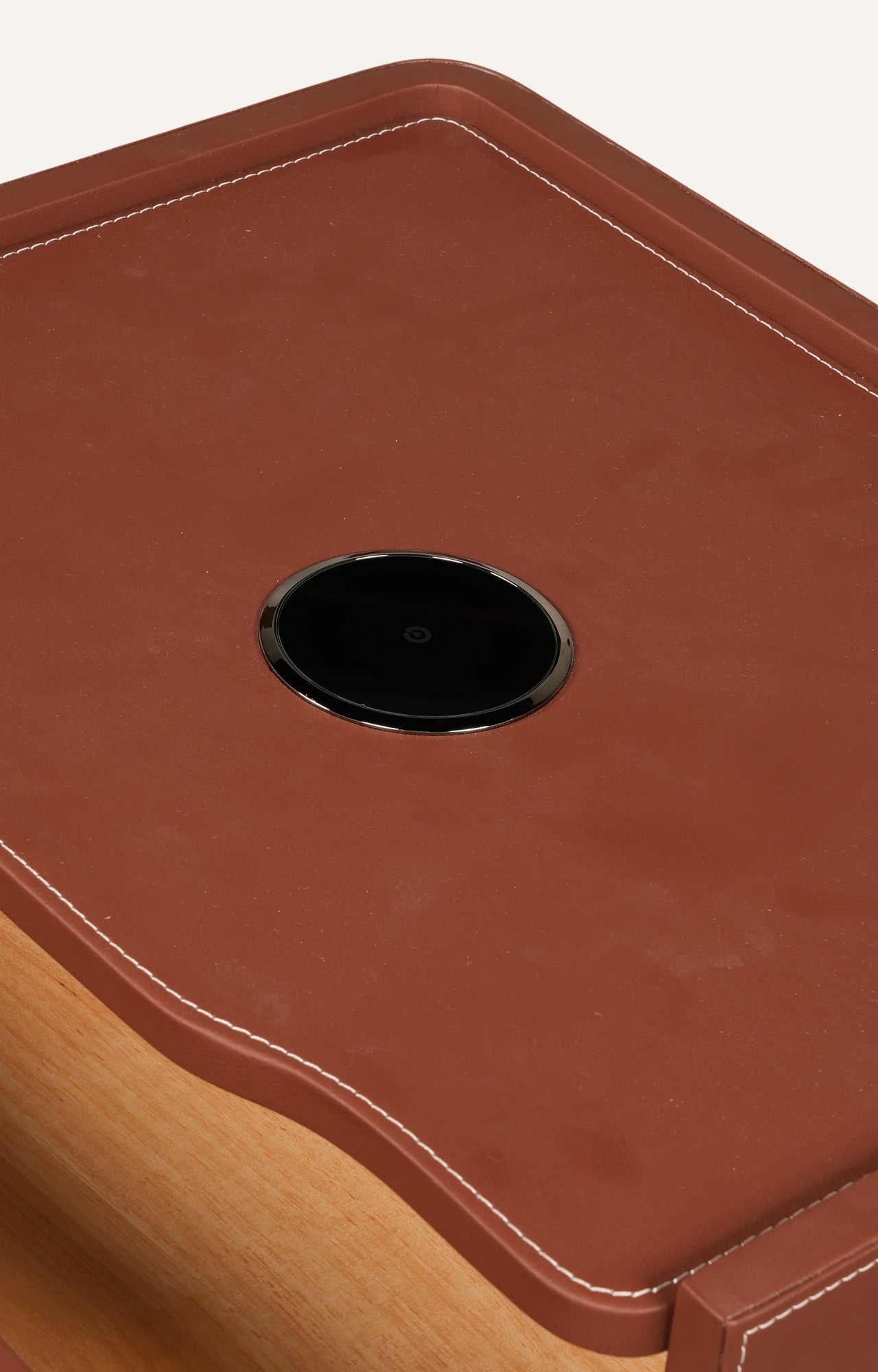 Leather Upholstered Two-Drawer Nightstand with Cutout Handles