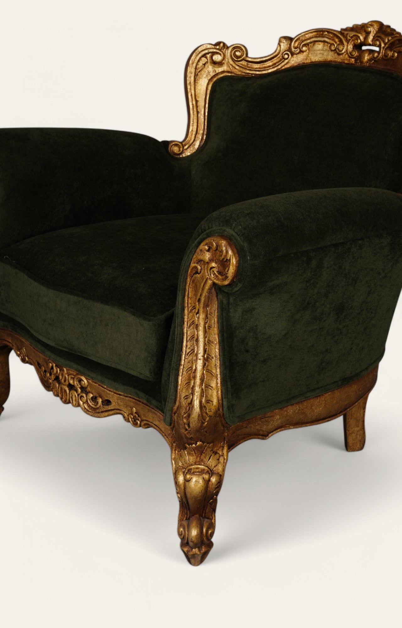 Velvet Lounge Chair in Antique Gold Teak