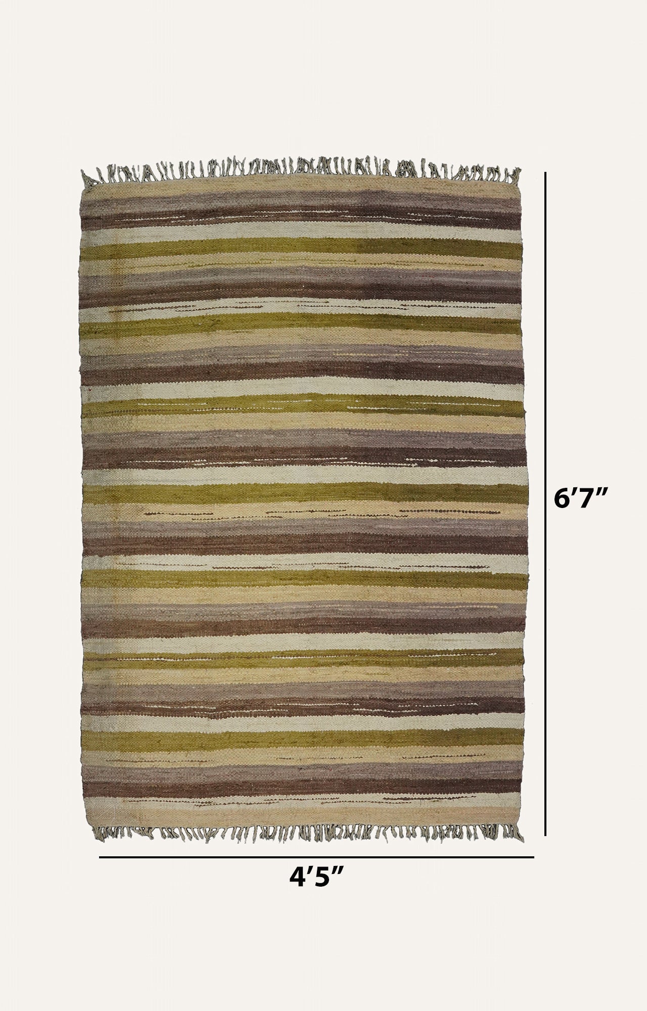 Multicolor Striped  Handwoven Cotton  Rug with Fringed Edges
