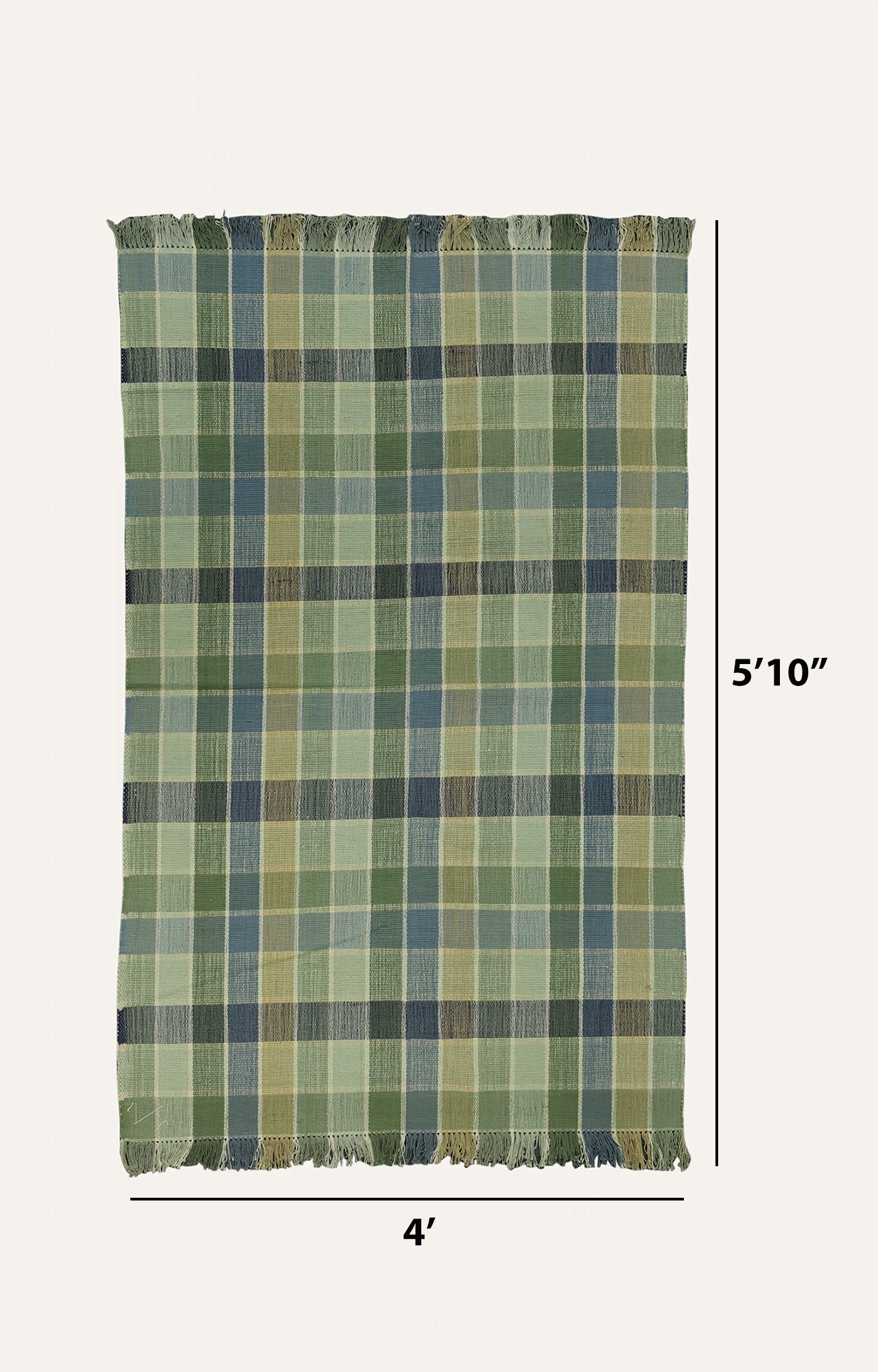 Multicolor Checks Cotton Rug with Tassels