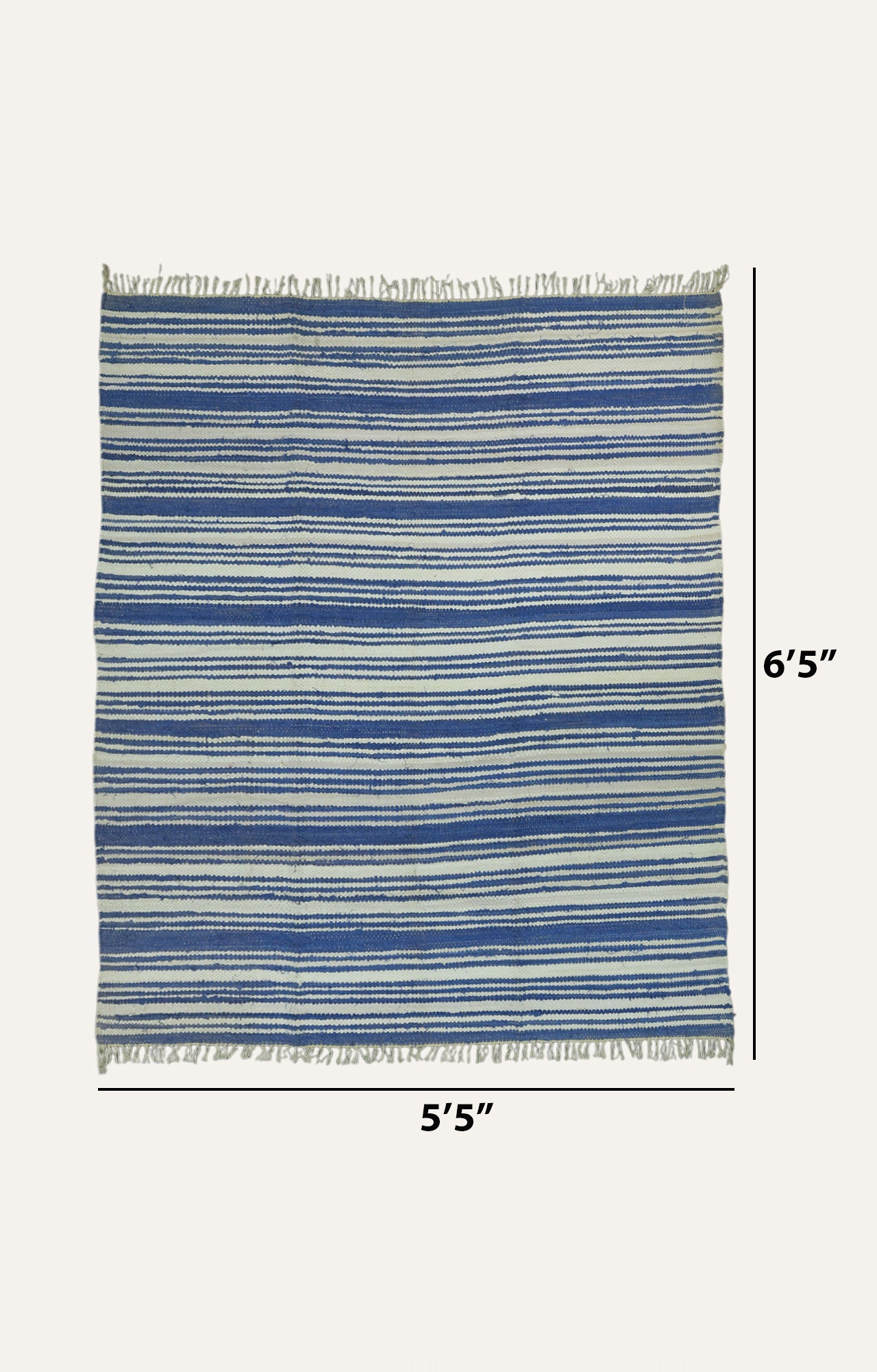 Blue Stripes Cotton Rug with Tassels