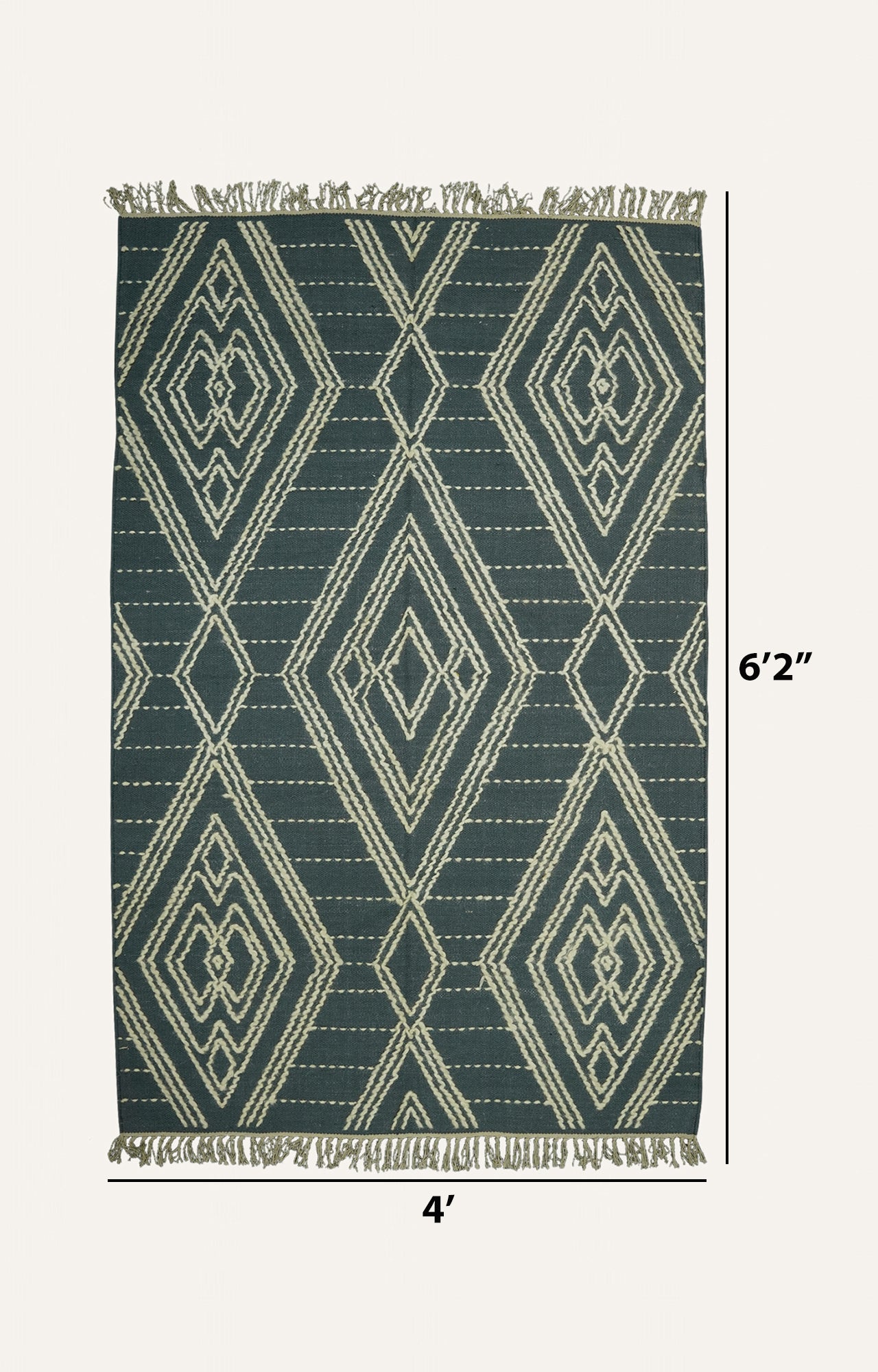 Blue Geometric Handwoven Cotton Rug with Tassels