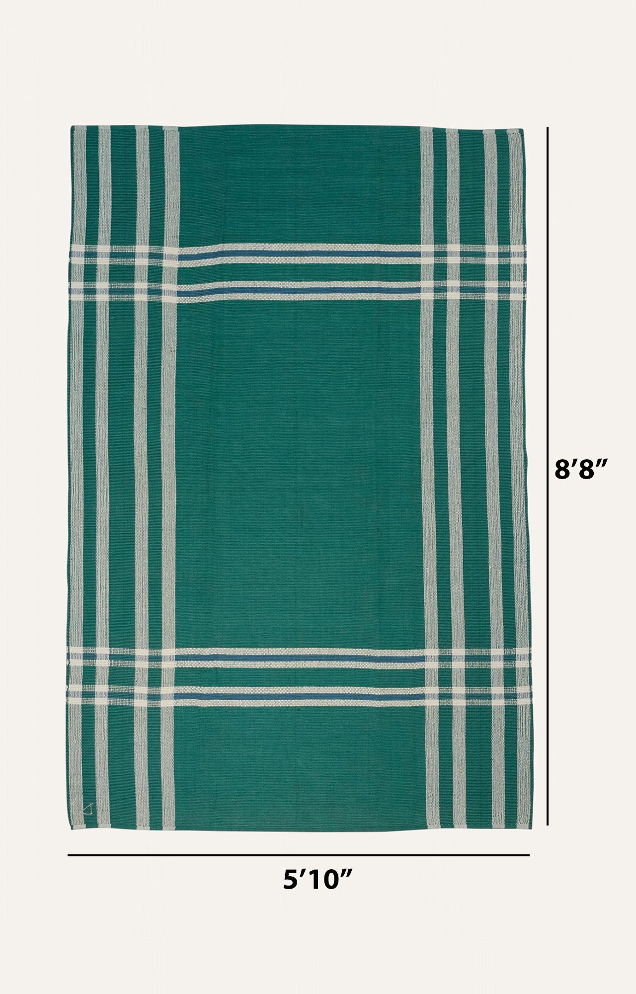 Green Cotton Rug with Striped Border