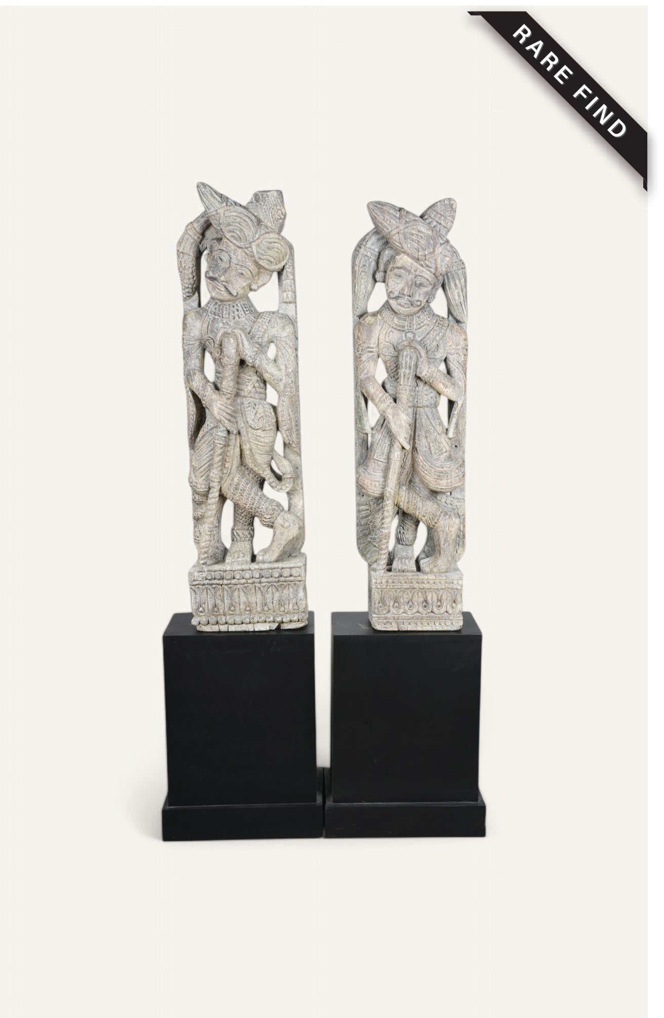 Traditional Indian Wooden Door Men Statues – Antique Dwarpal Pair