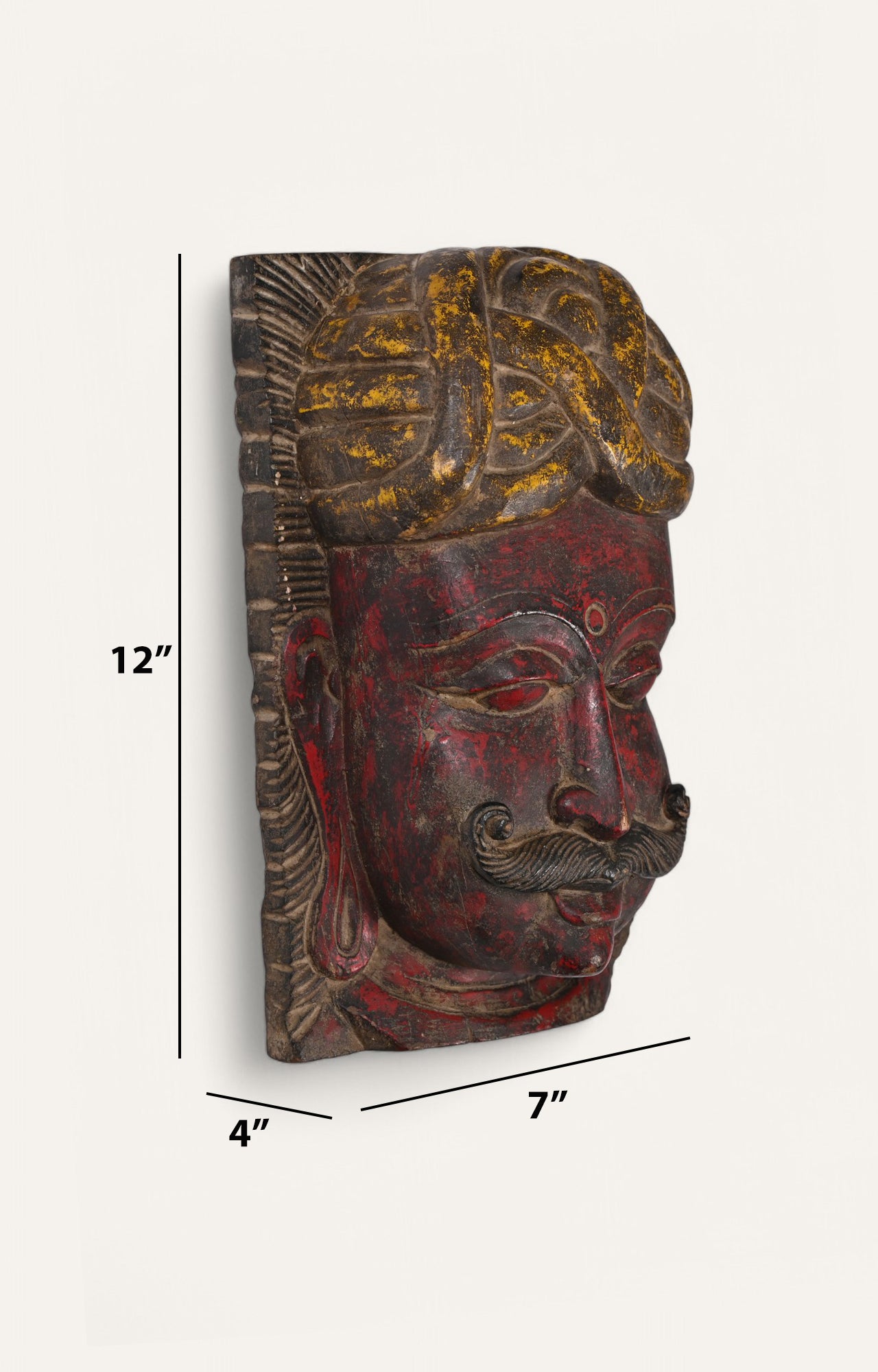 Fierce Warrior Hand-Carved Wooden Wall Mask
