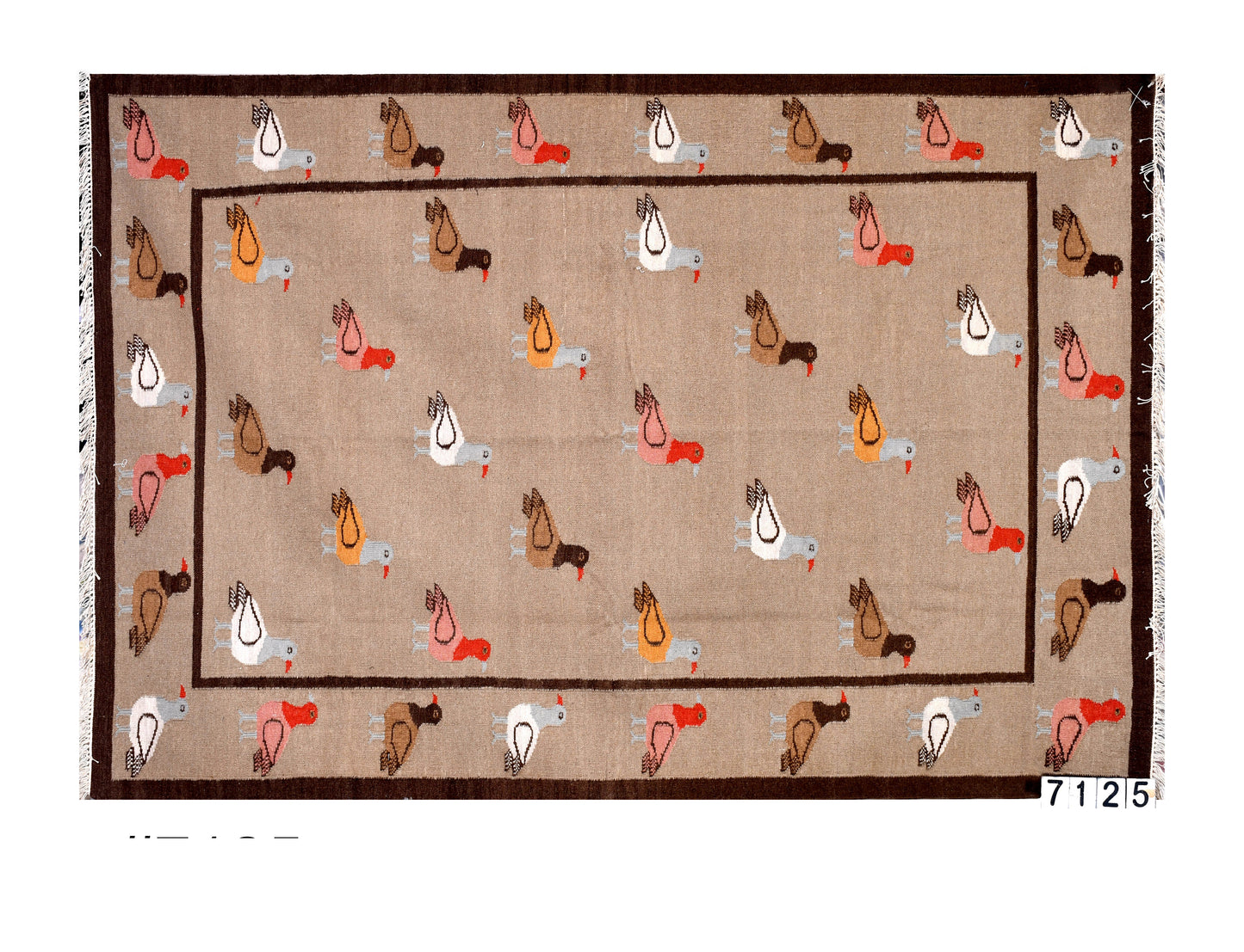 Multi-Coloured Pigeon Pattern Woolen Rug