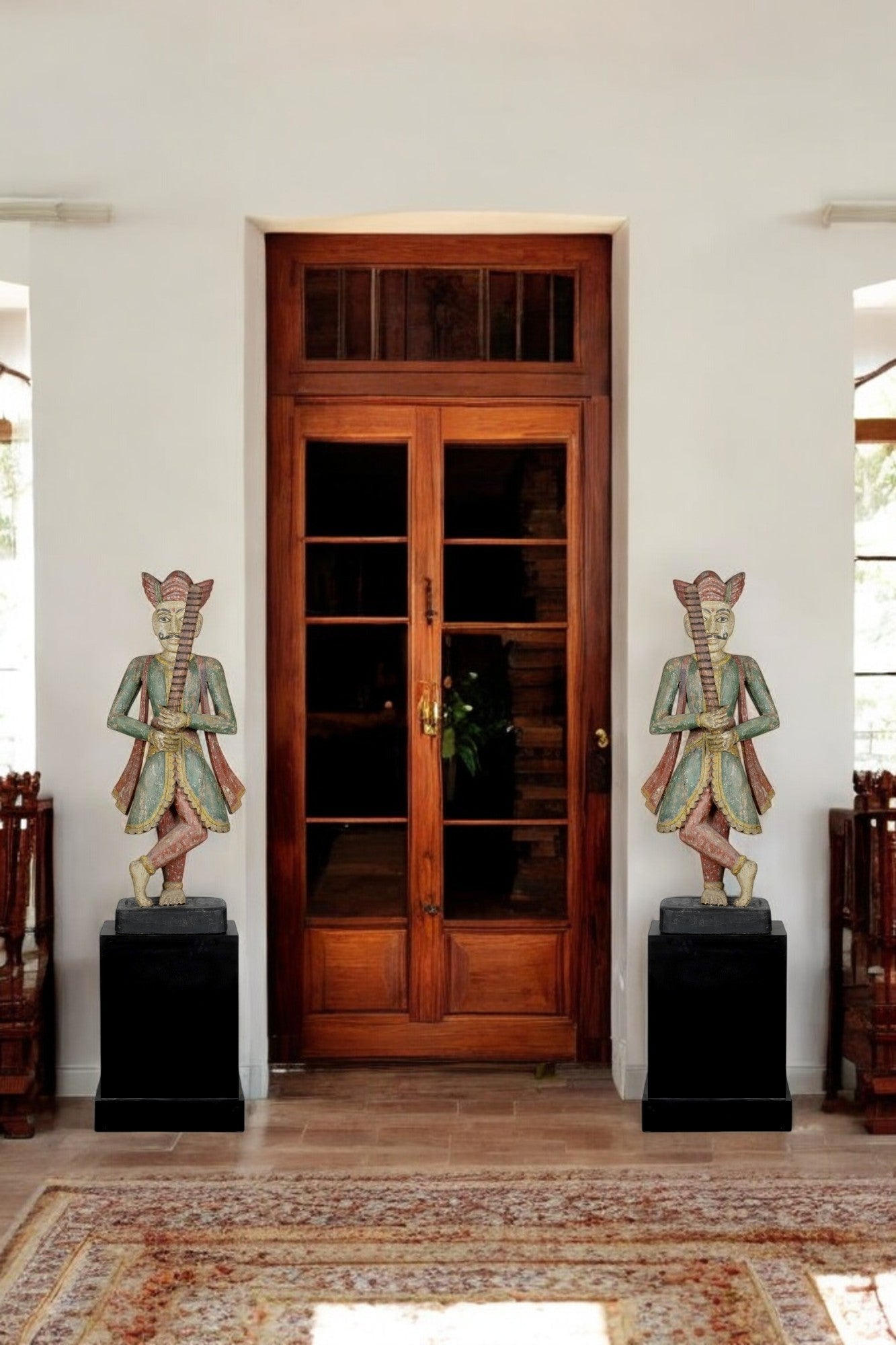 Handcrafted Vintage Wooden Dwarpal Statue