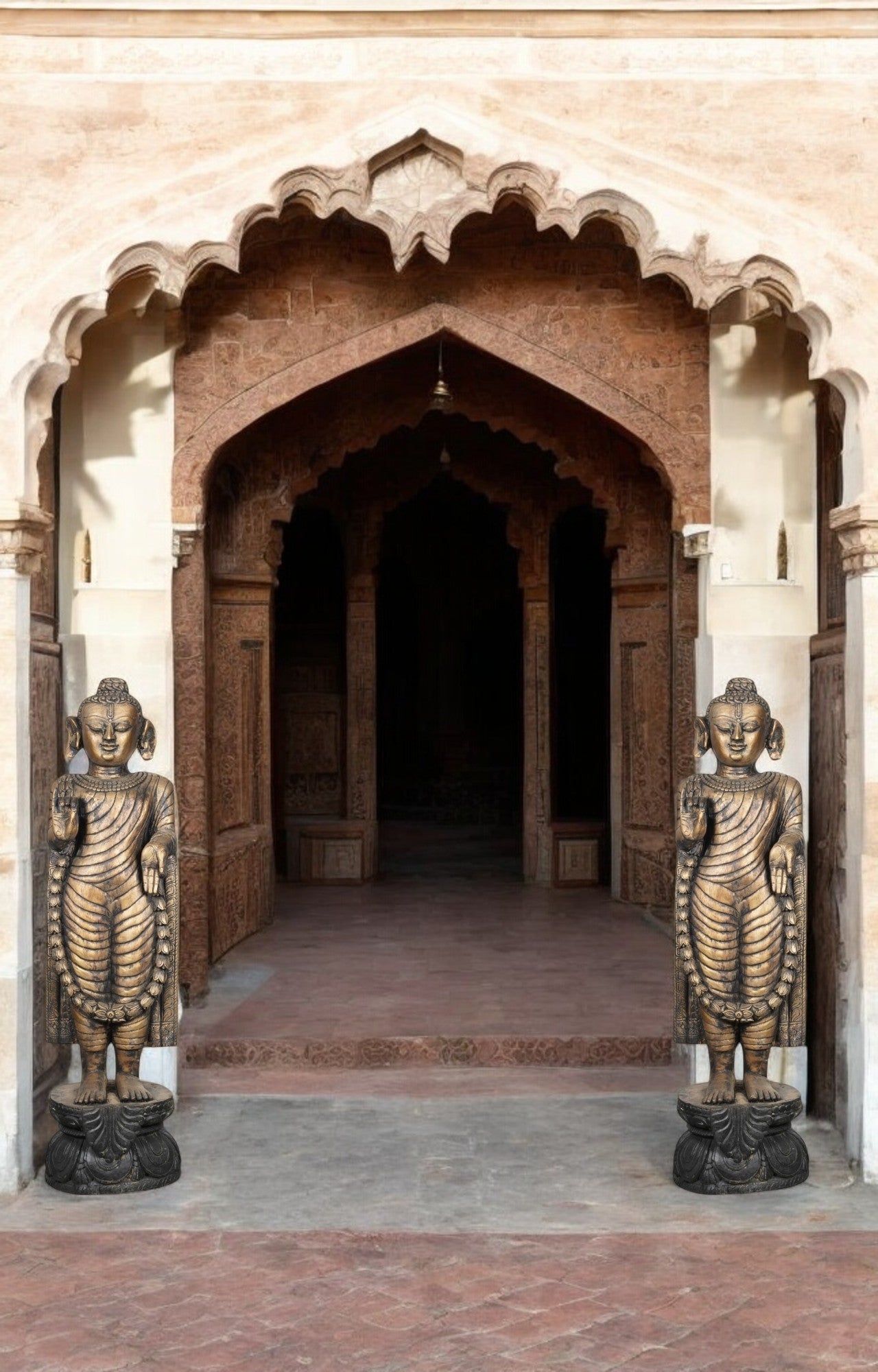 Handcrafted Wooden Buddha with Antique Golden Finish