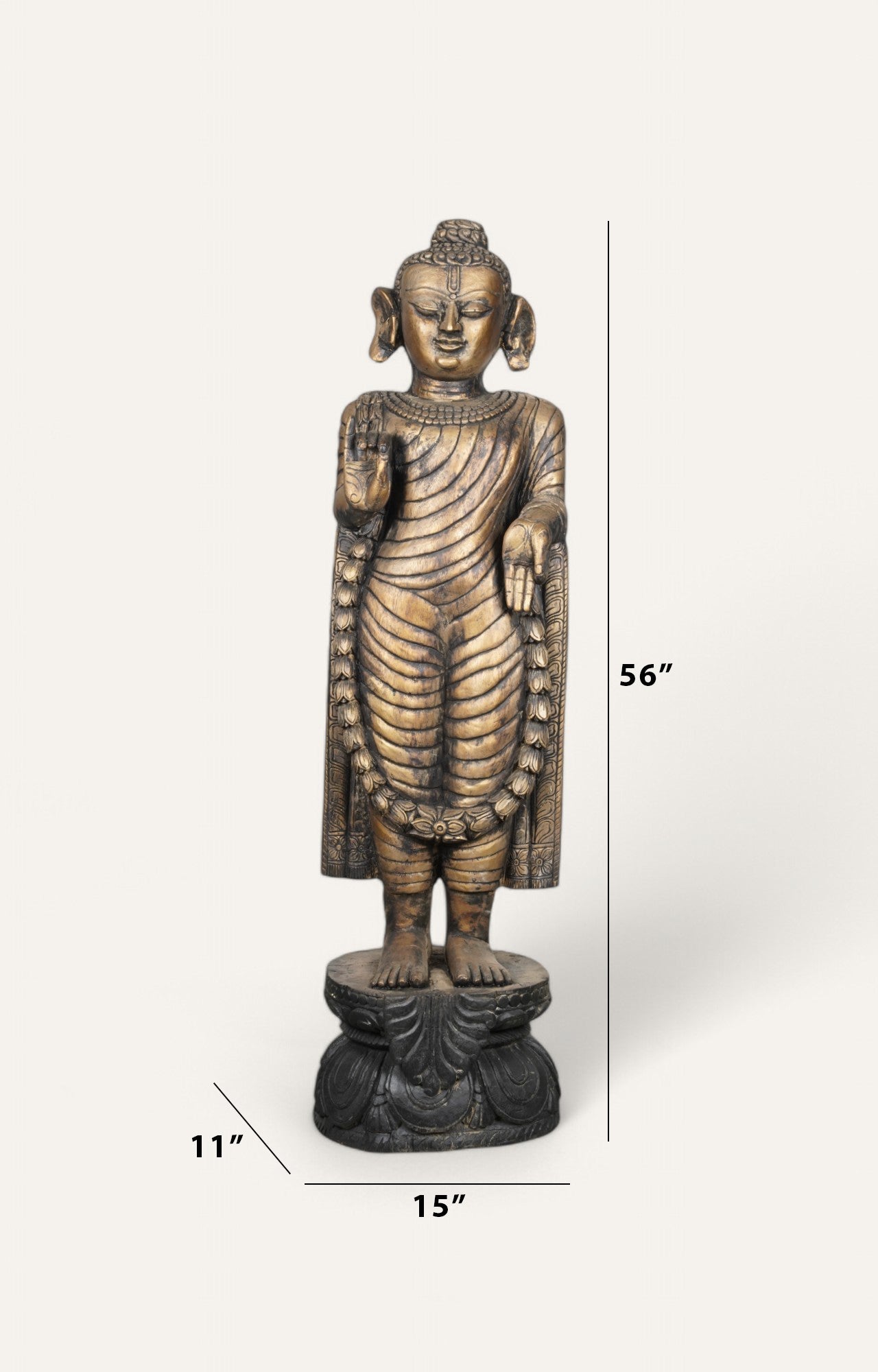 Handcrafted Wooden Buddha with Antique Golden Finish