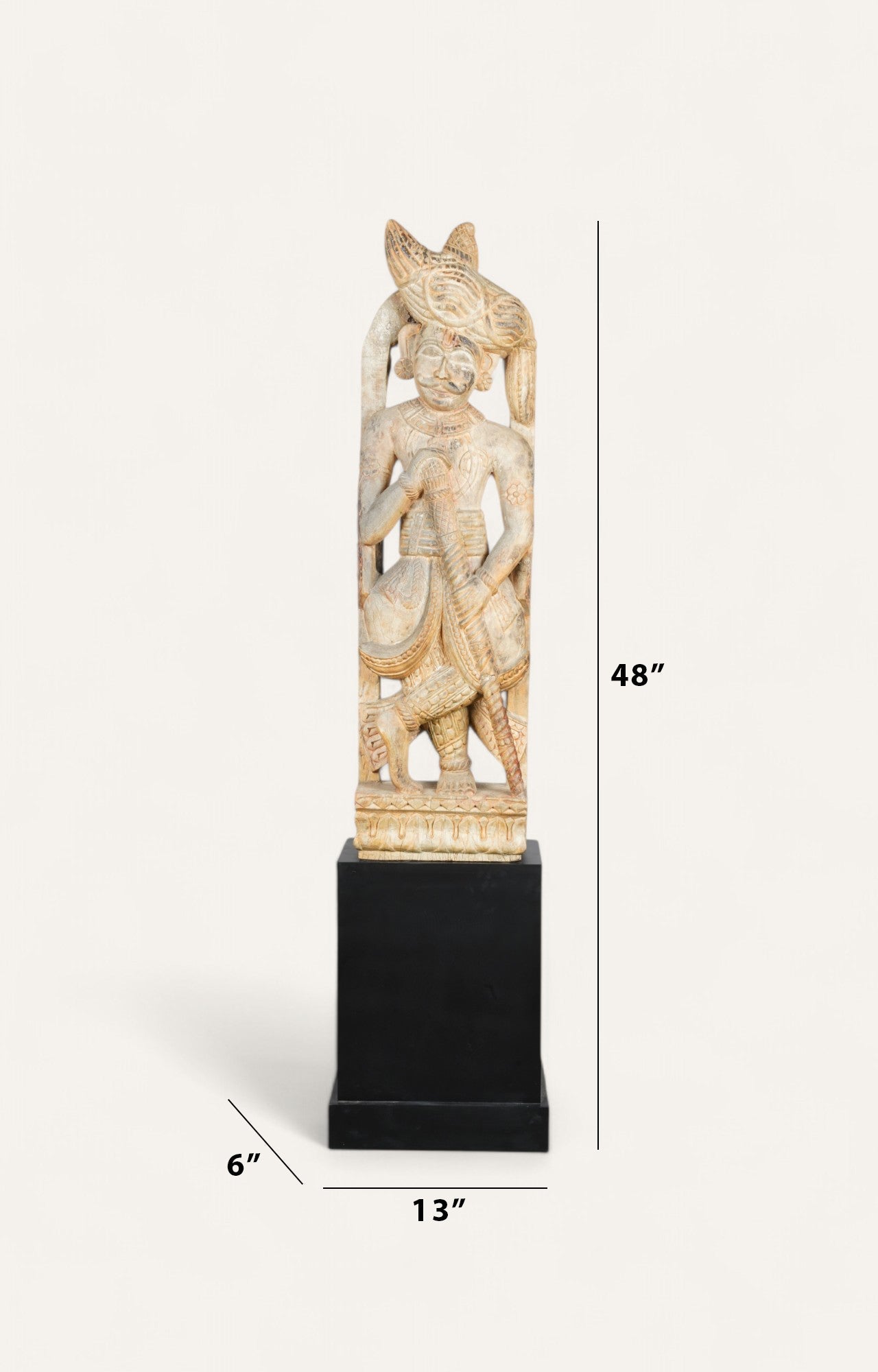 Vintage Wooden Dwarpal Statue – Decorative Regal Gatekeeper Showpiece