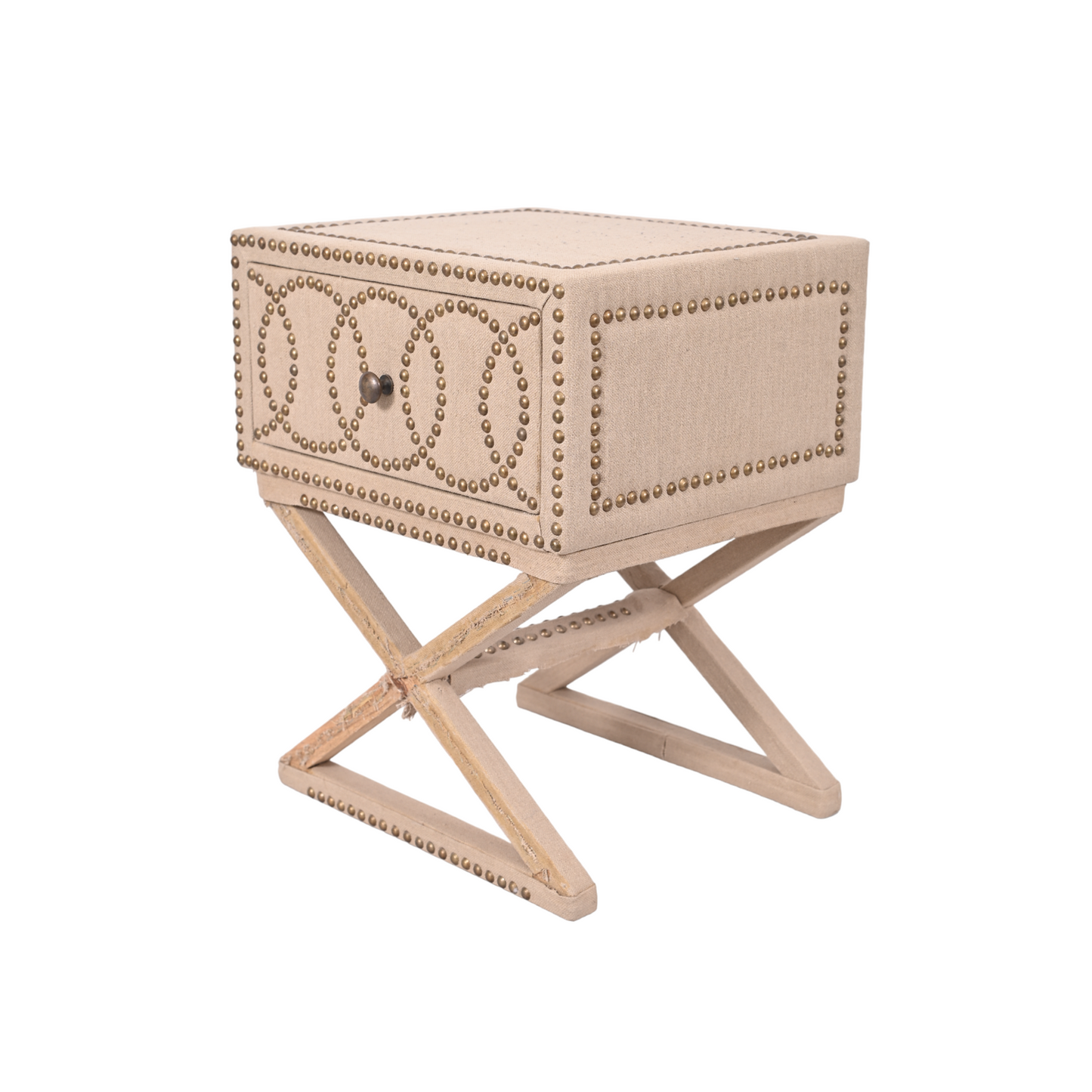Cross Leg Linen Upholstered Night Stand