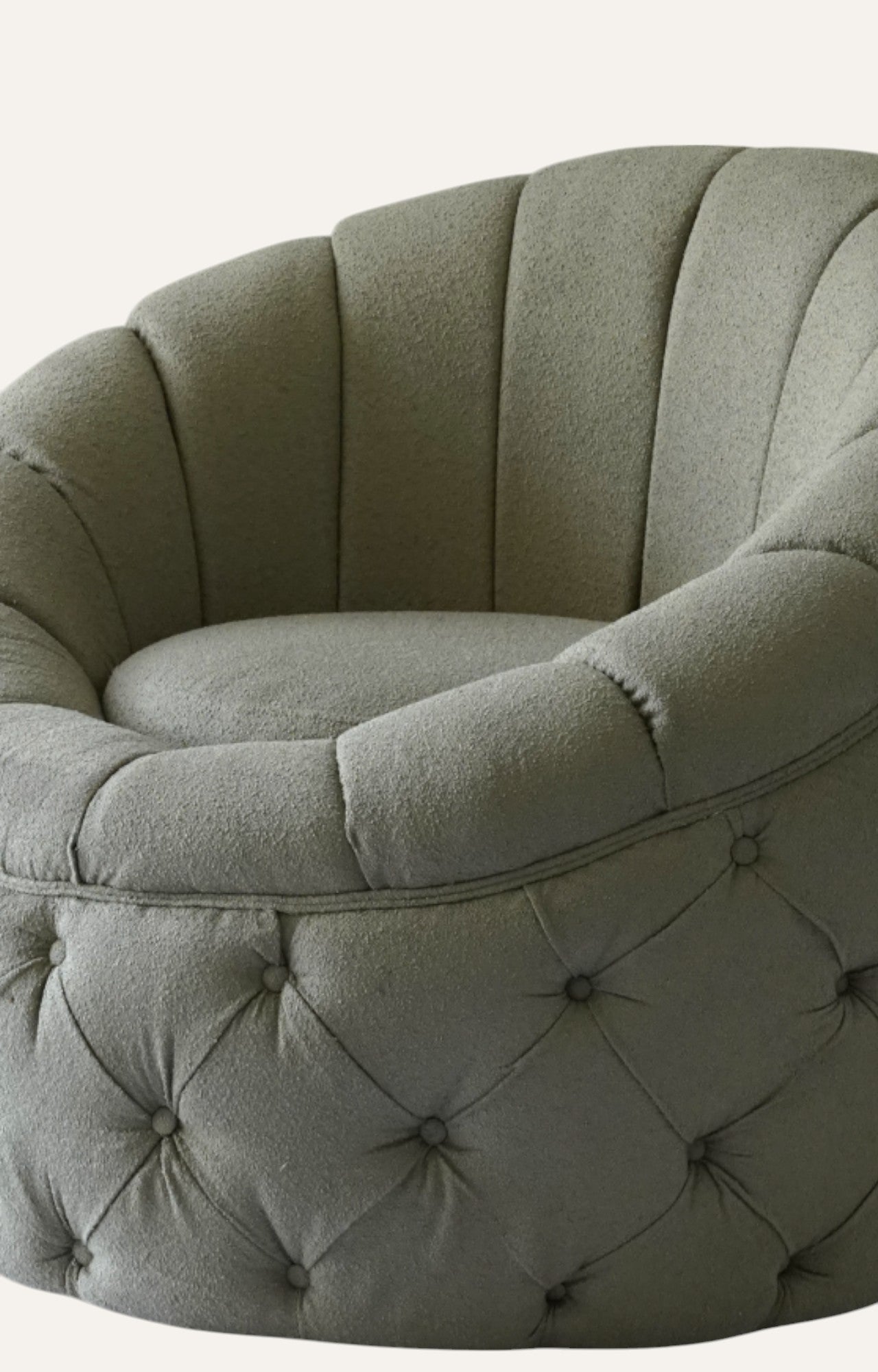 Tufted Egg Chair in Green Boucle