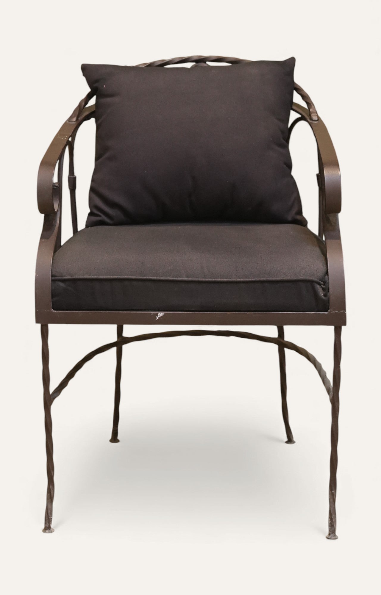 Wrought Iron Sofa with Black Cushions