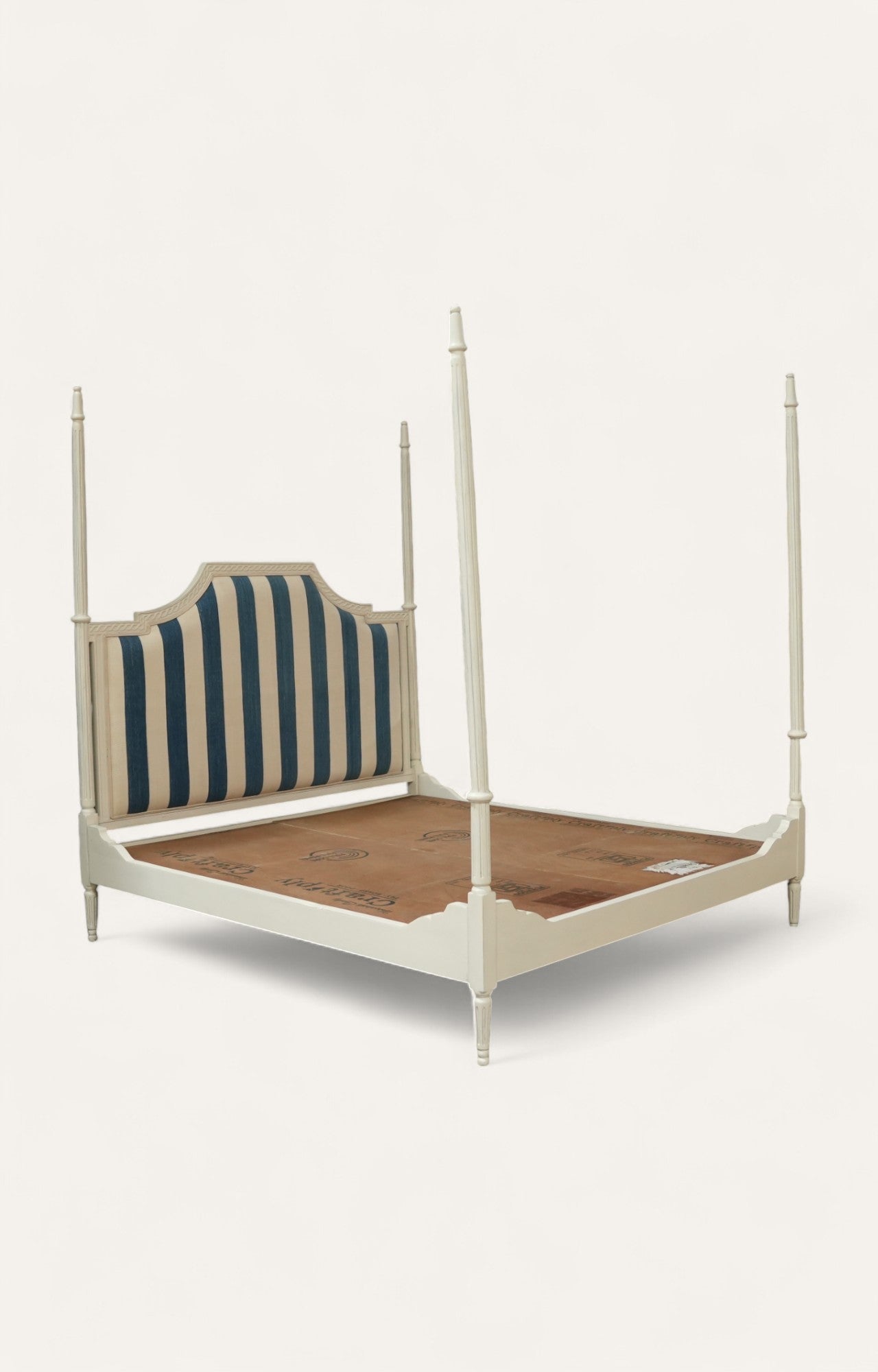 Four-Poster Striped Dhurrie Upholstered Bed
