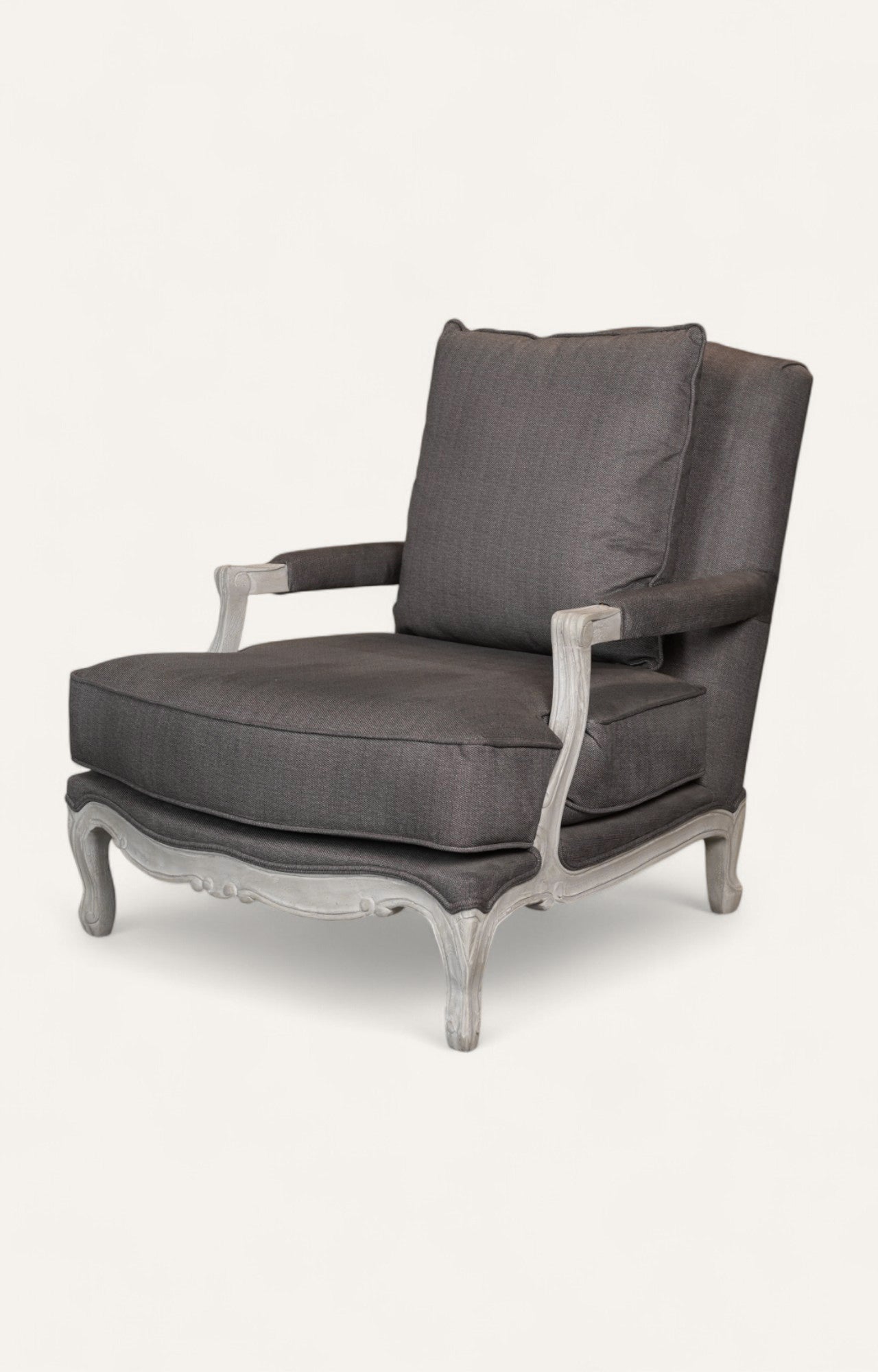 Grey Linen Upholstered Armchair with Cushion