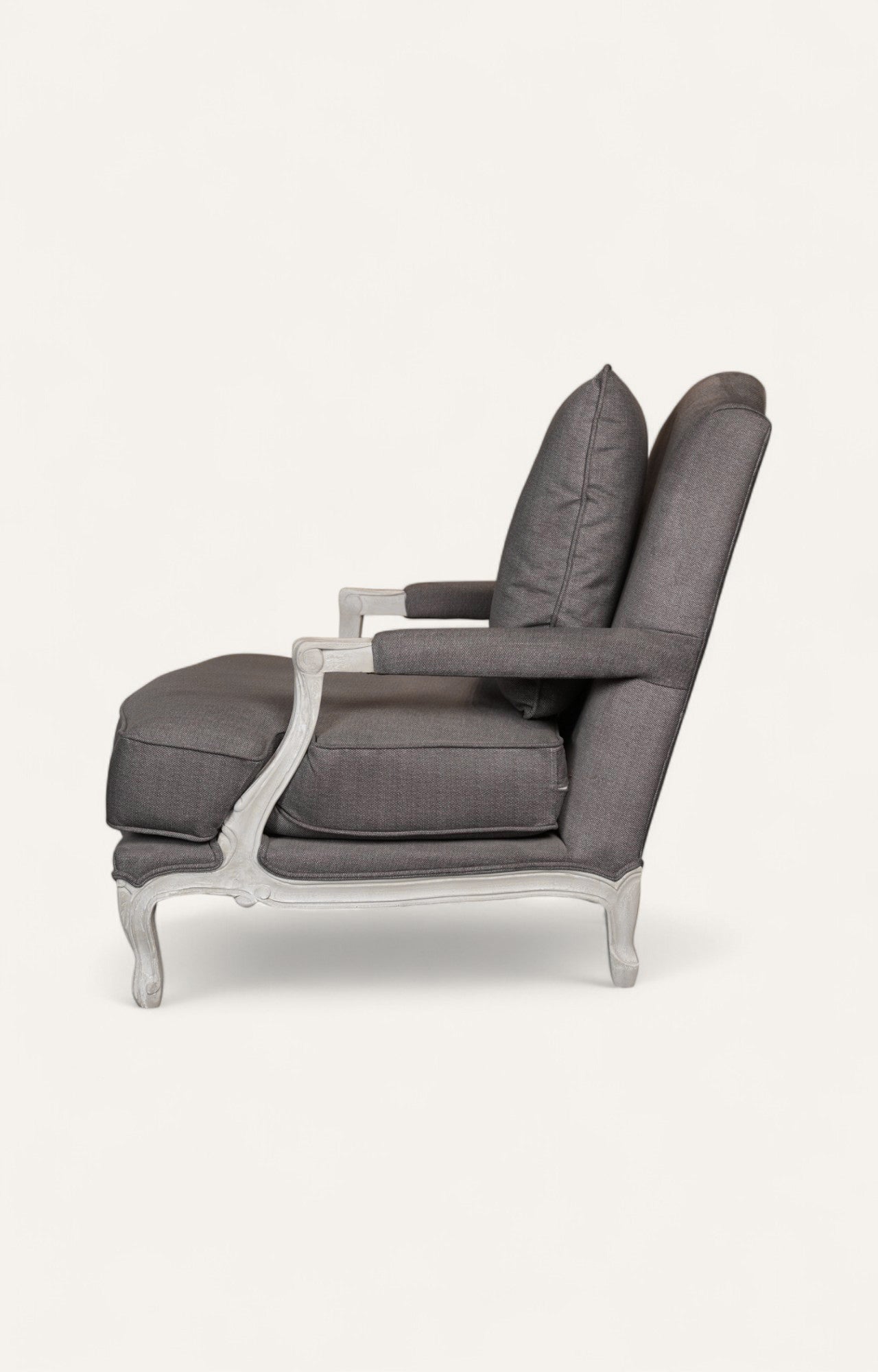 Grey Linen Upholstered Armchair with Cushion