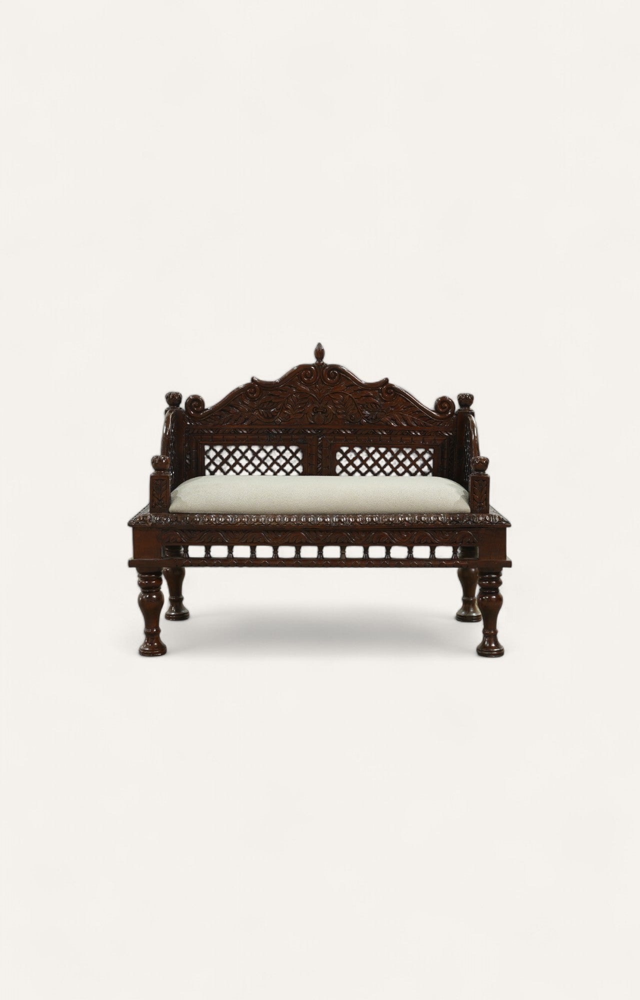 Traditional Hand-Carved Teak Bench