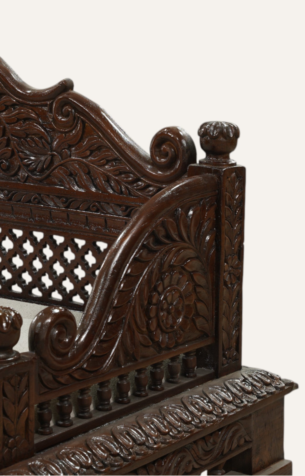 Traditional Hand-Carved Teak Bench