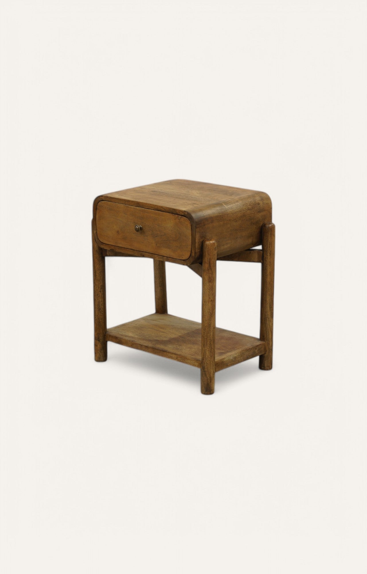 Curvy Oak Bedside Table with Drawer in Natural Finish