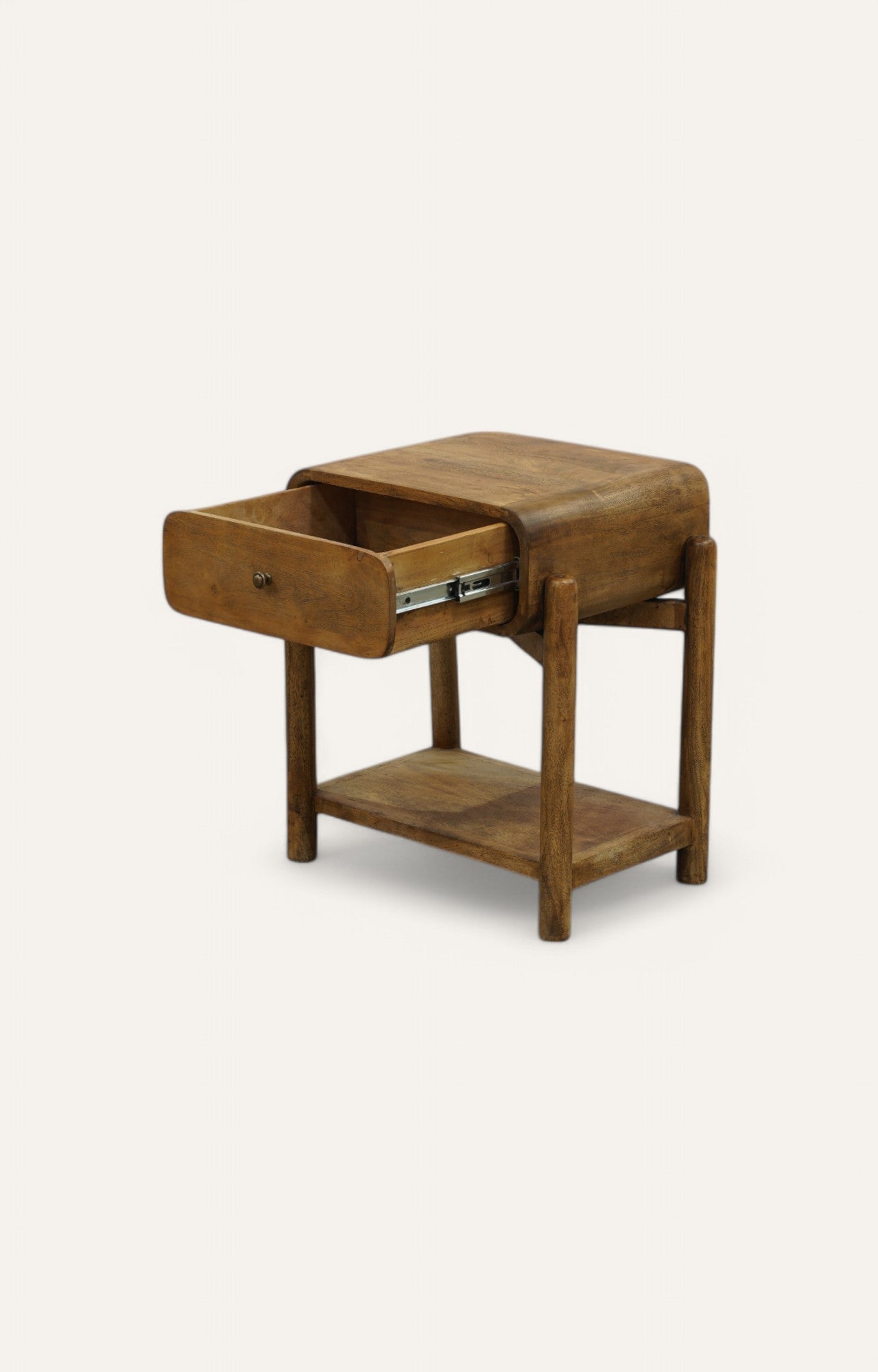 Curvy Oak Bedside Table with Drawer in Natural Finish