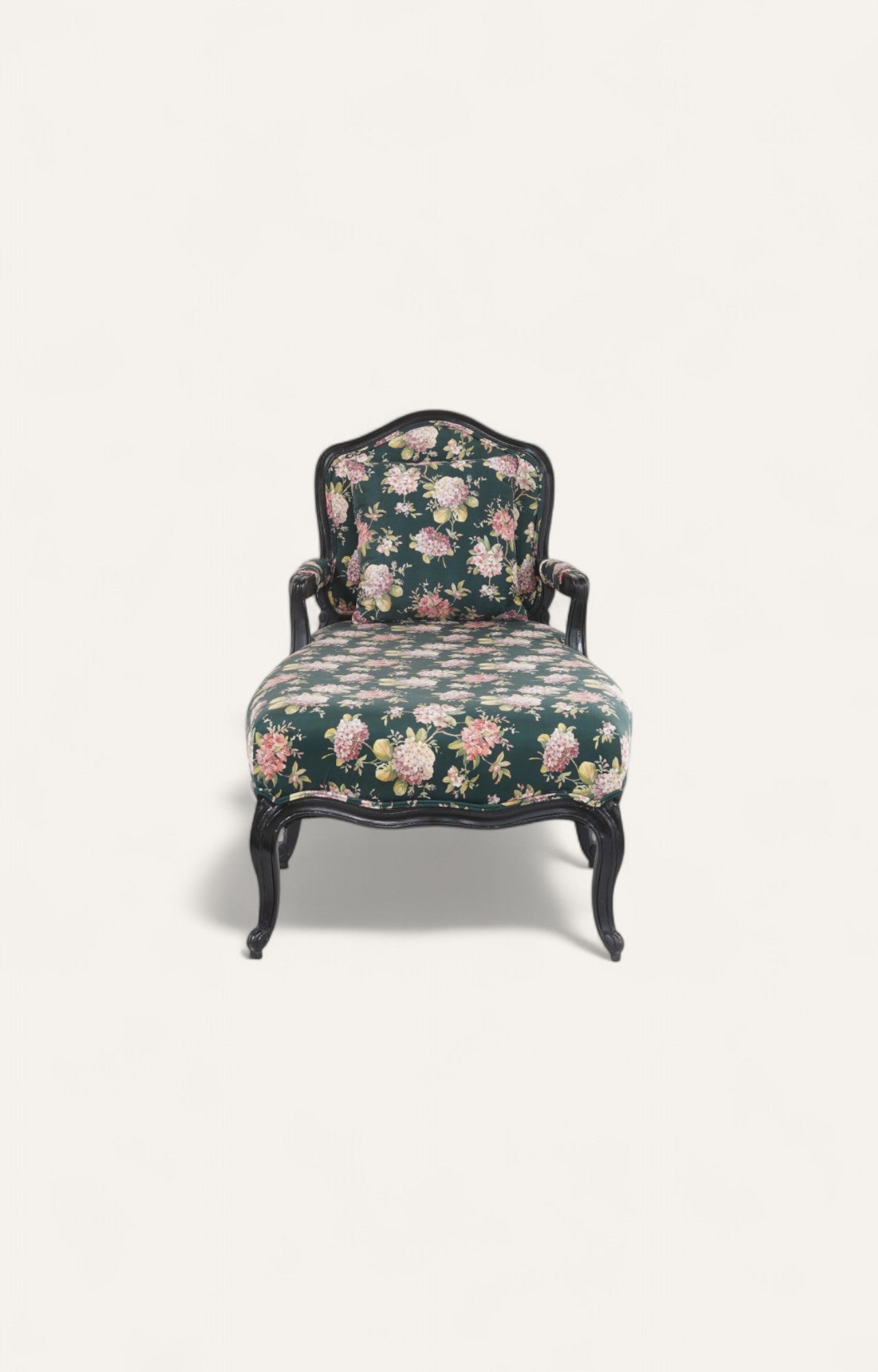 Vintage Black Floral Chaise in Acacia Wood