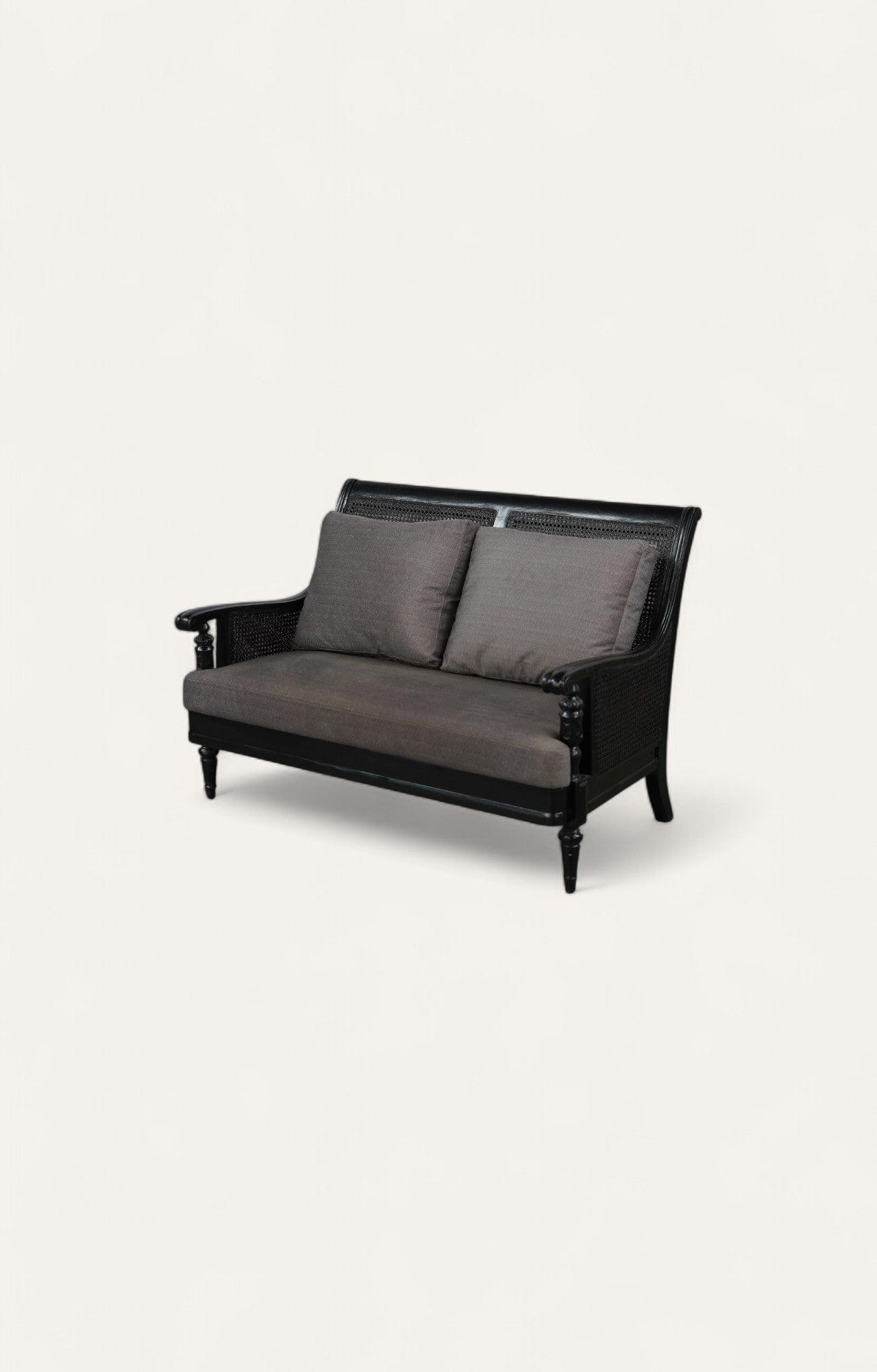 Colonial Settee Sofa with Charcoal Cushions