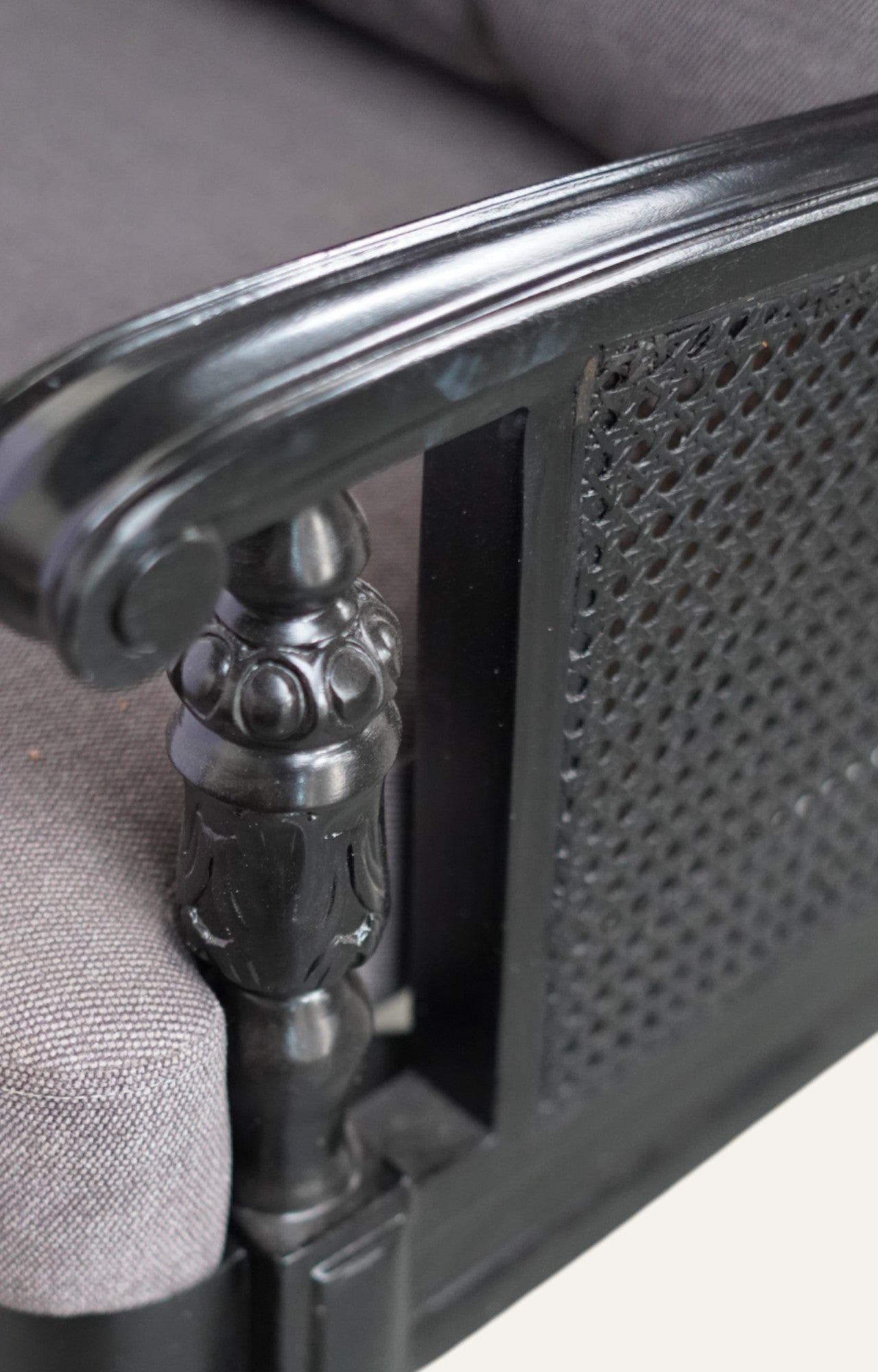 Colonial Settee Sofa with Charcoal Cushions