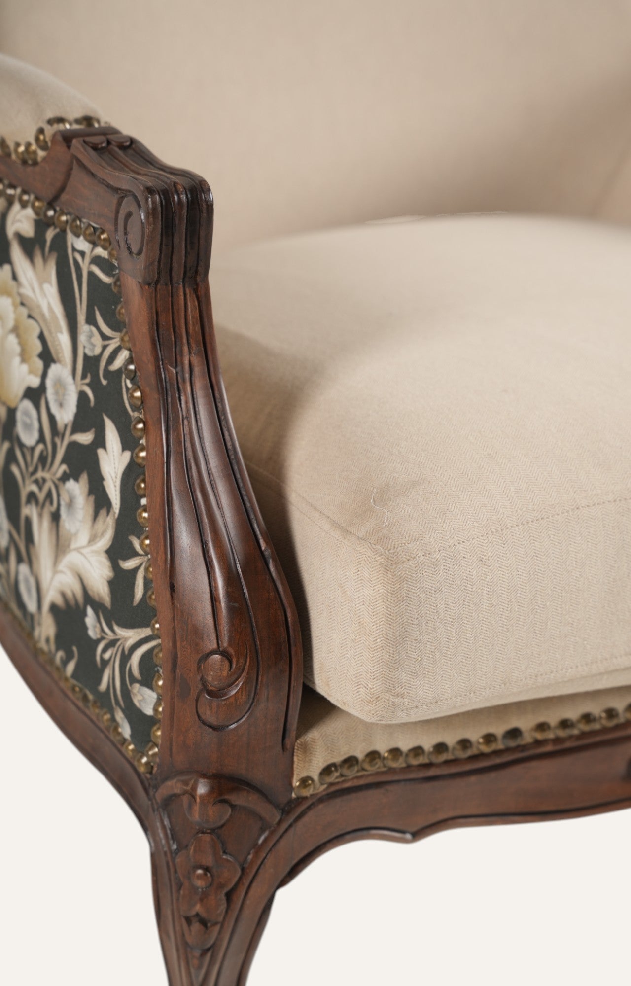 Classic Carved Settee with Dual Fabric Upholstery