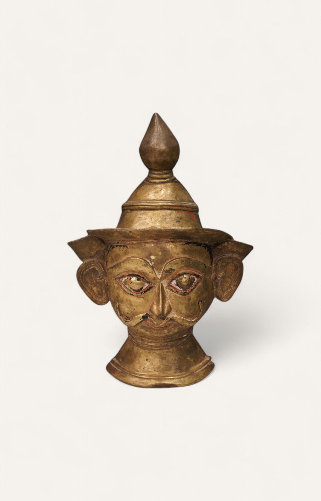 Regal Brass Tribal Head Figurine with Hand-Painted Details Table Décor