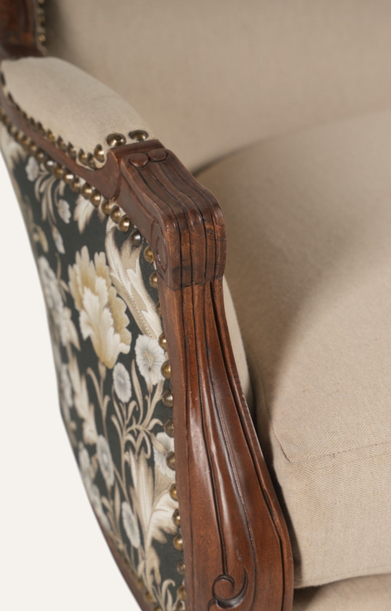 French Armchair with Floral Fabric Panel