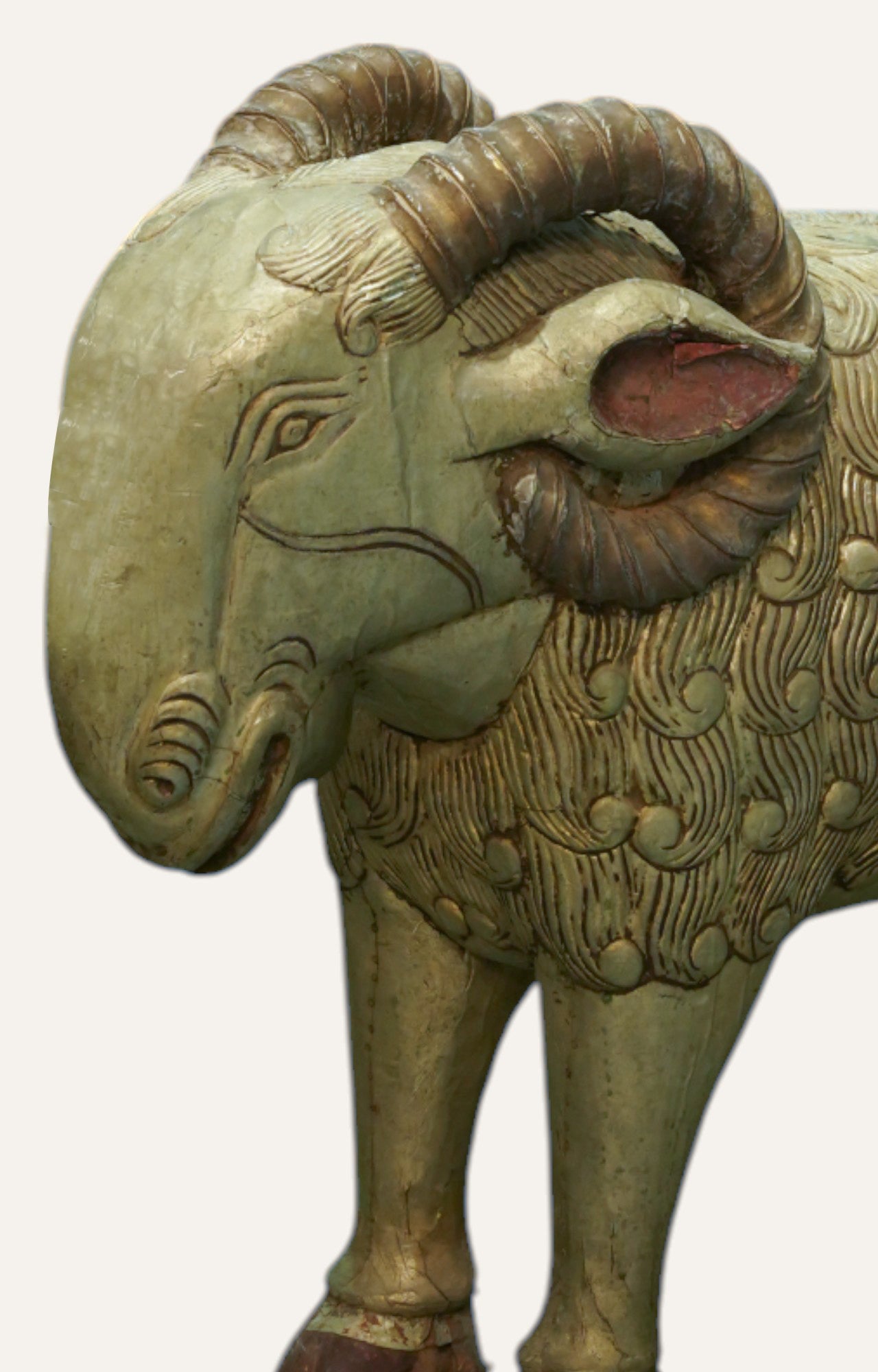 Hand Carved Ram Vintage Brass Statue
