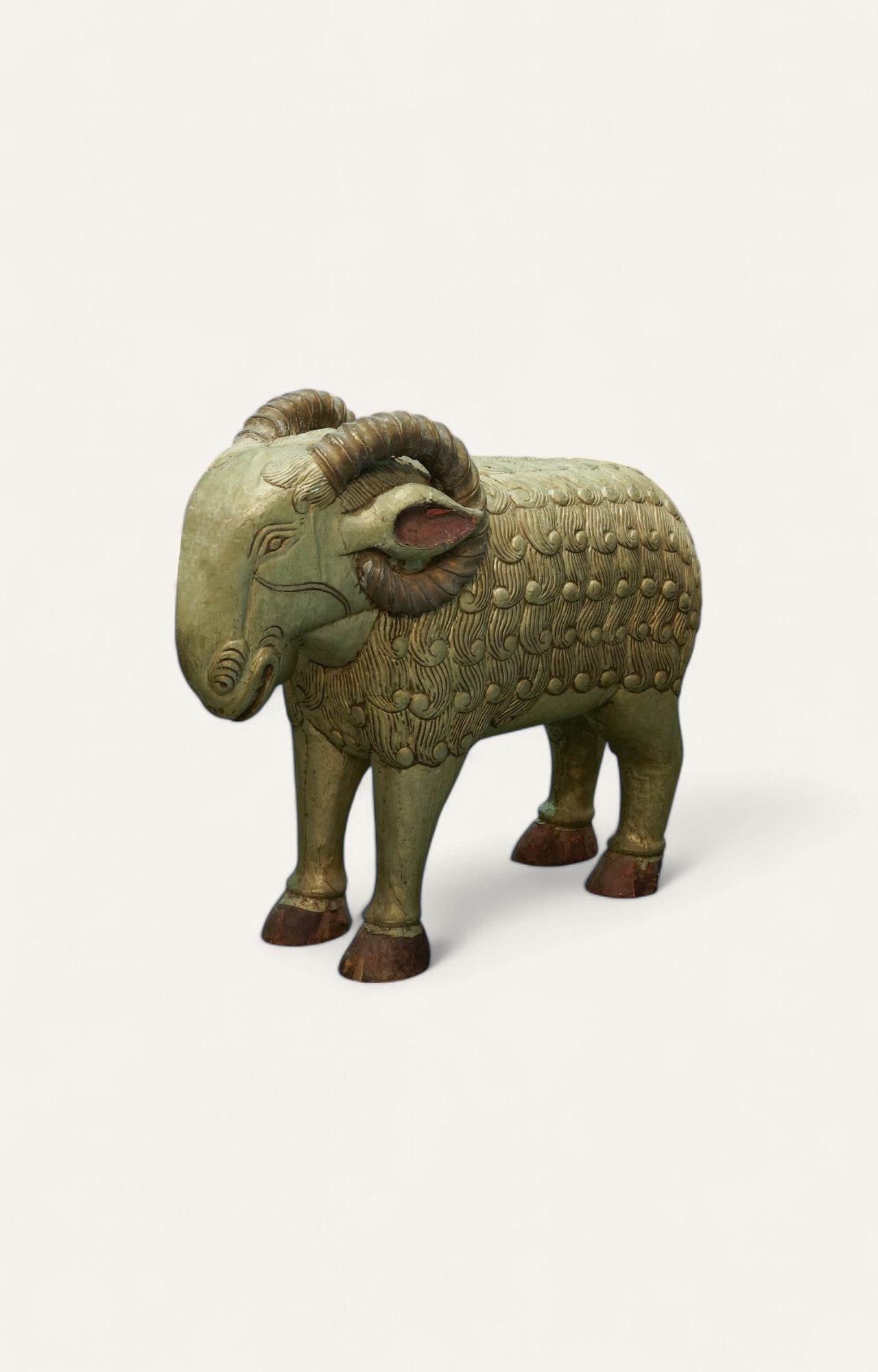 Hand Carved Ram Vintage Brass Statue